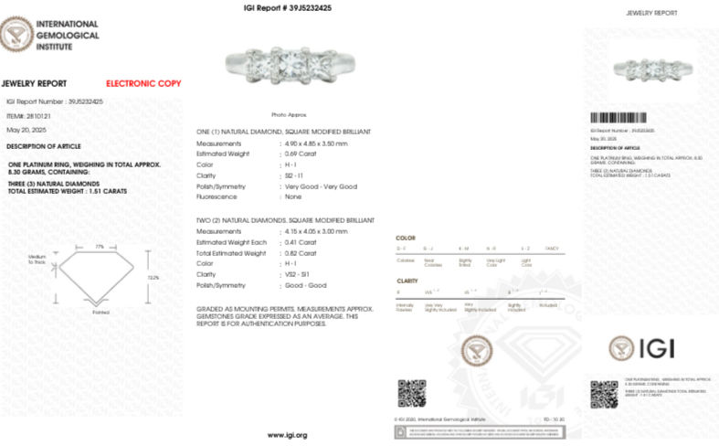 Thumbnail: Platinum 1.51ct diamond ring size 7.25