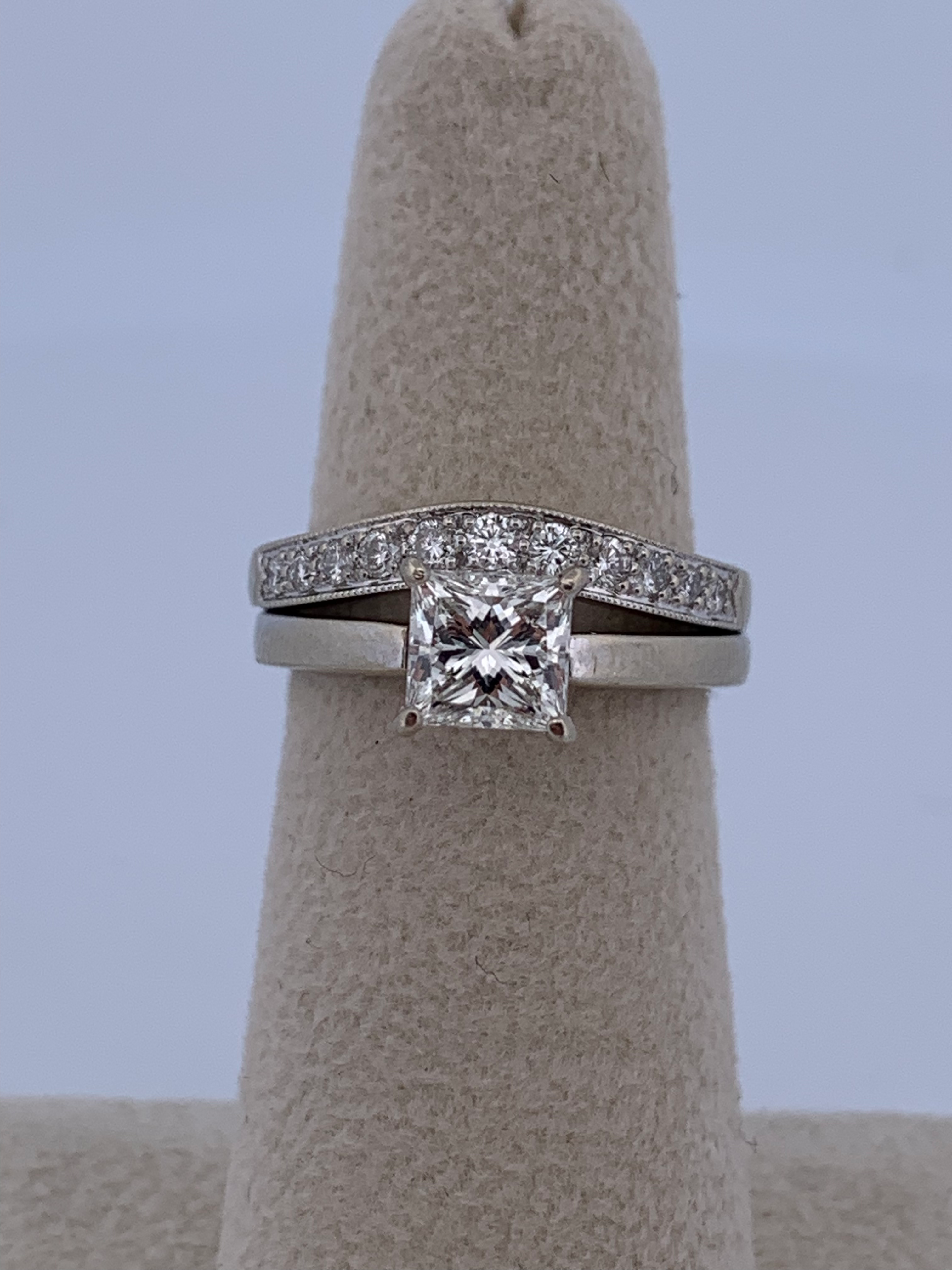 14k white gold gia certifide 1.30ct diamond ring set size 5.5