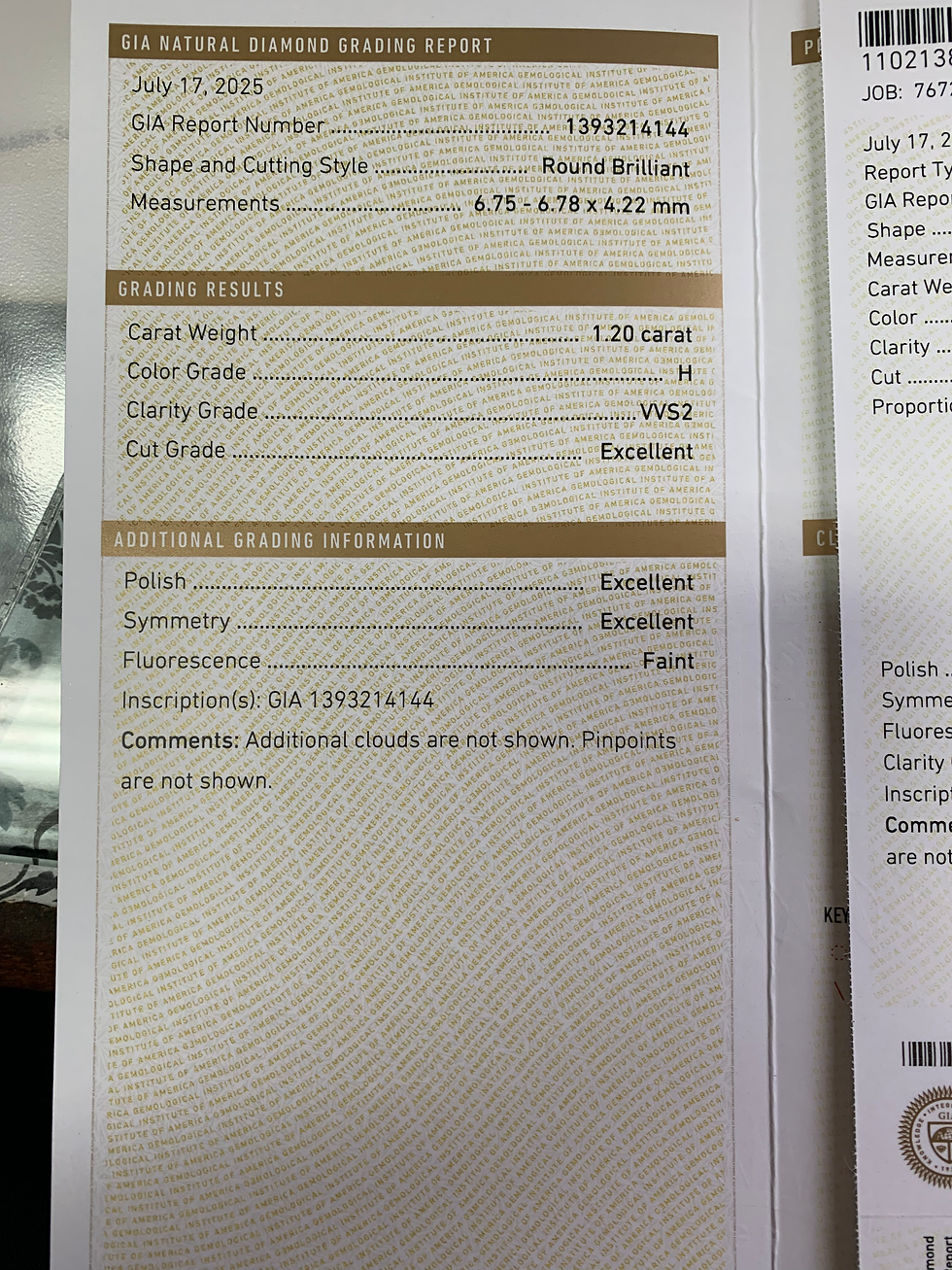 Thumbnail: GIA certified 1.20ct VVS2 H color excellent natural diamond 