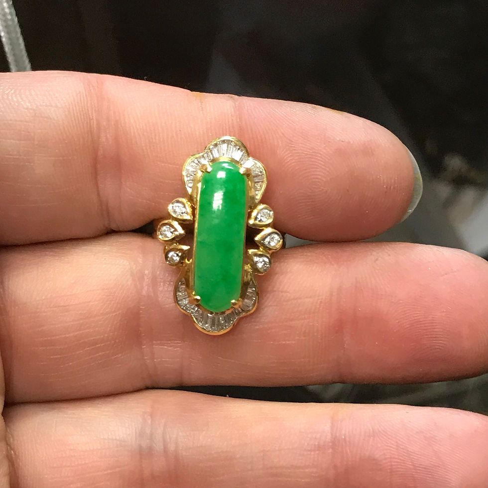 Thumbnail: 18k yellow gold jade & diamonds ring size 7.5