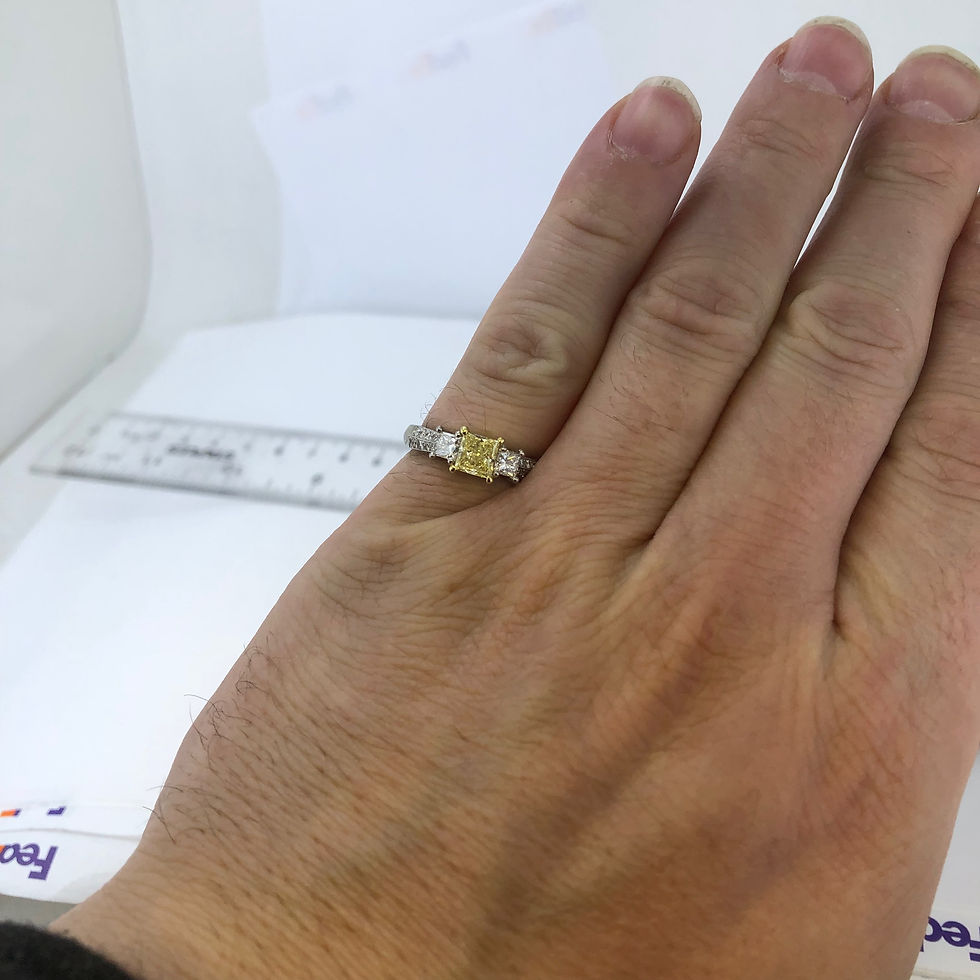 Thumbnail: Platinum igi certified natural yellow diamond  ring size 7