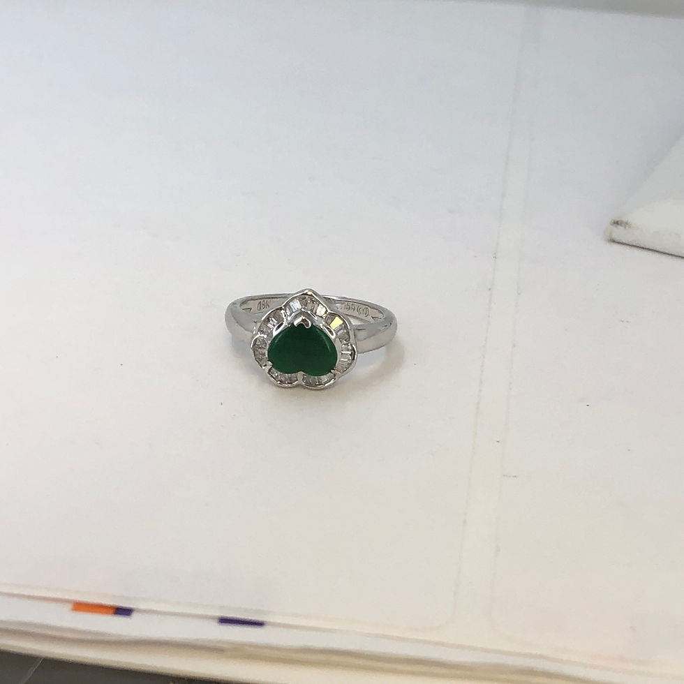 Thumbnail: 18k white gold jade & diamond ring size 6.5