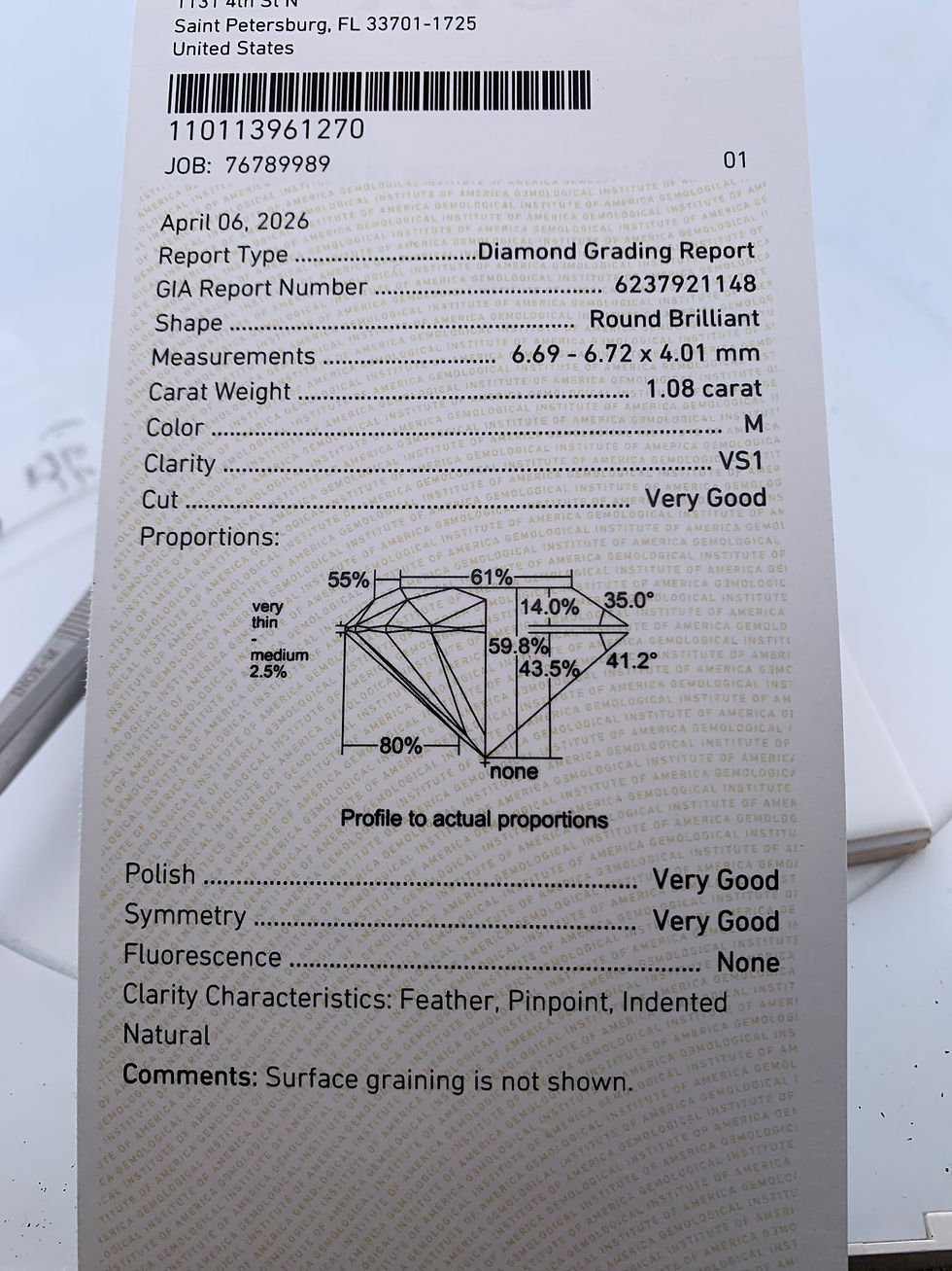 Thumbnail: 1.08ct Gia certified round natural diamond m vs1