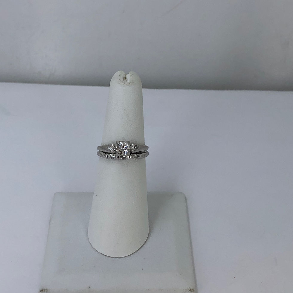 Thumbnail: Vintage 14k white gold diamond ring set size 6.5