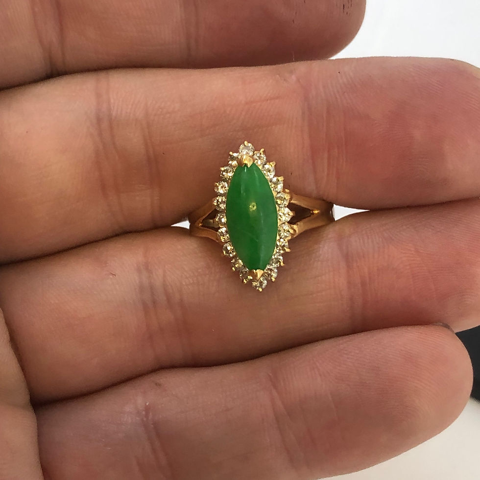 Thumbnail: 18k yellow gold  jade & diamond ring size 7.5