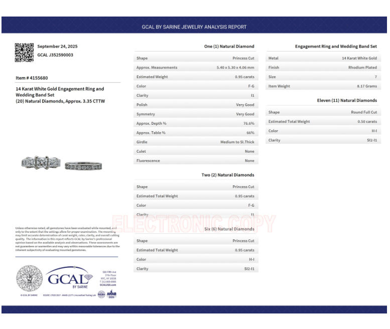 Thumbnail: 14k white gold 3.35ct diamond ring set size 7