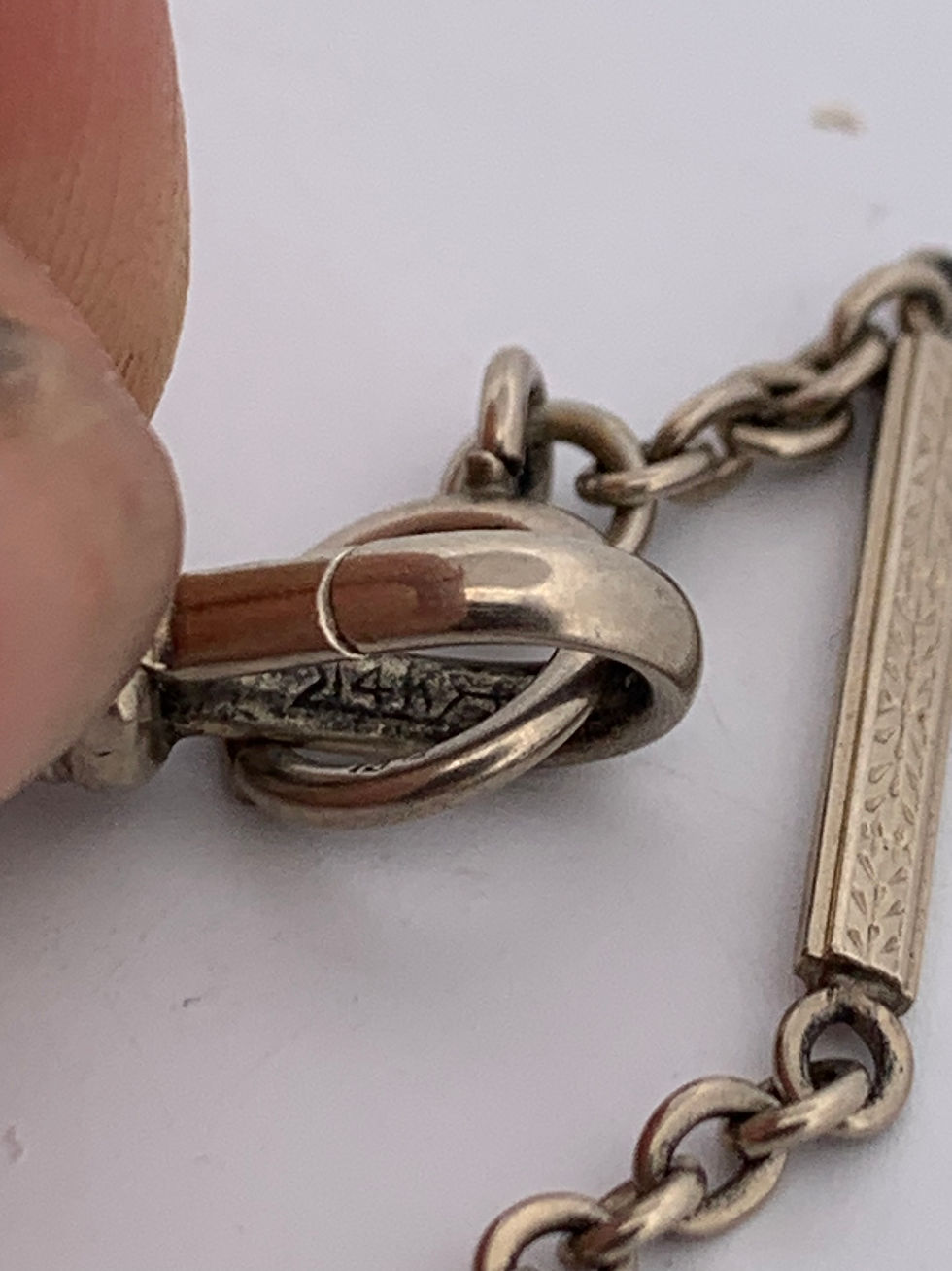 Thumbnail: Vintage 14k white gold pocket watch chain 13.5”