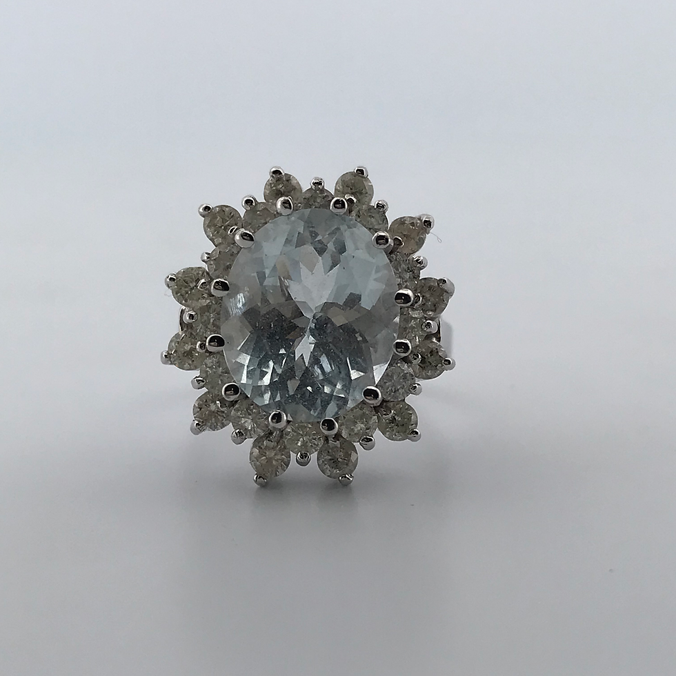 Thumbnail: 14k white gold Aquarium & Diamond ring size 6
