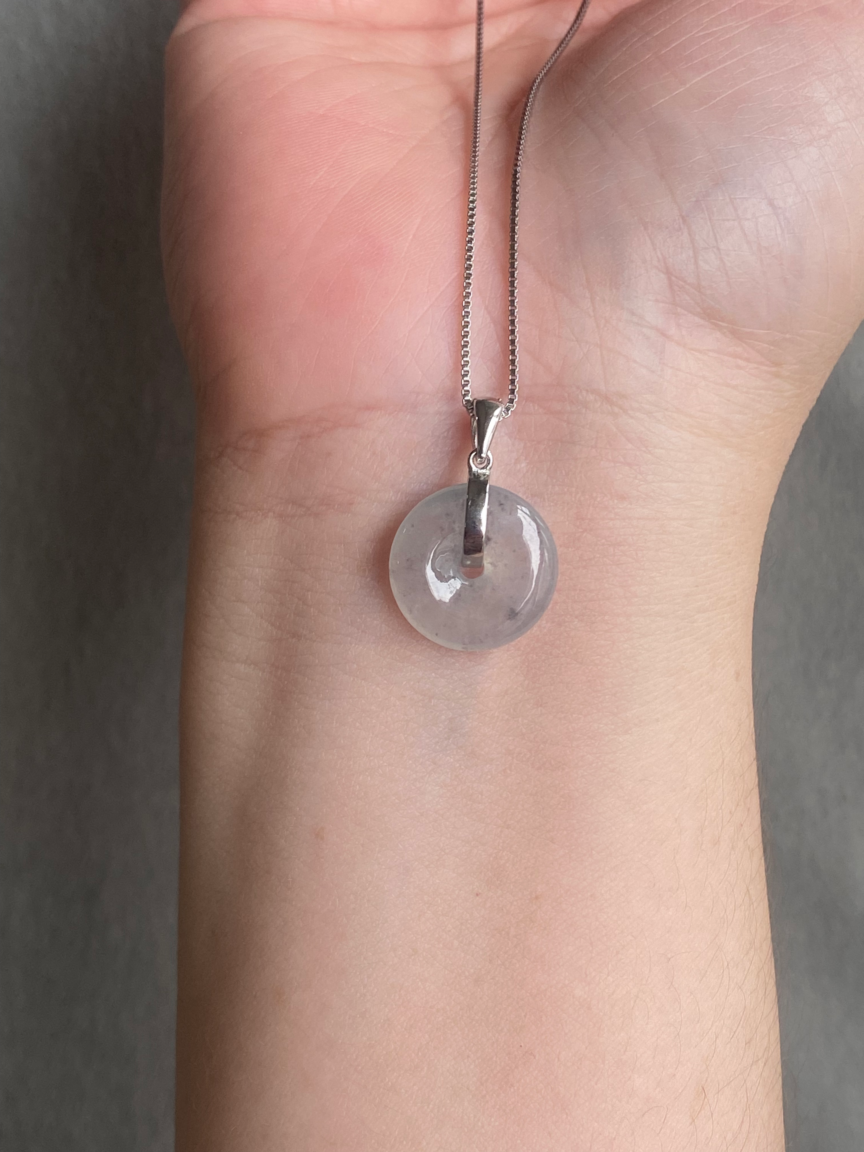 925 Silver Type A Translucent Greyish Black Jadeite Donut Pendant