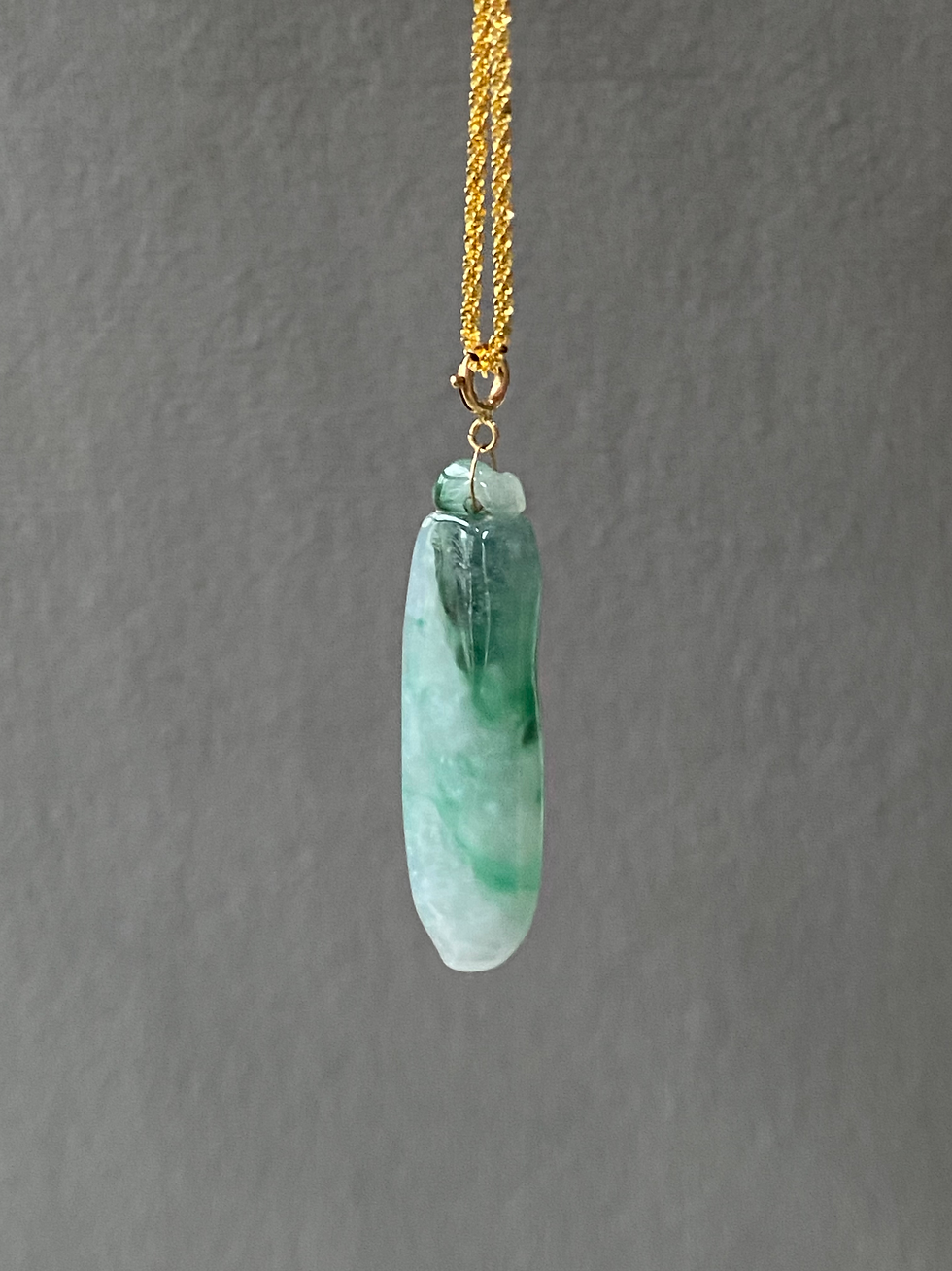 Thumbnail: 18K Yellow Gold Type A Translucent Bluish Green Mix Jadeite Pendant