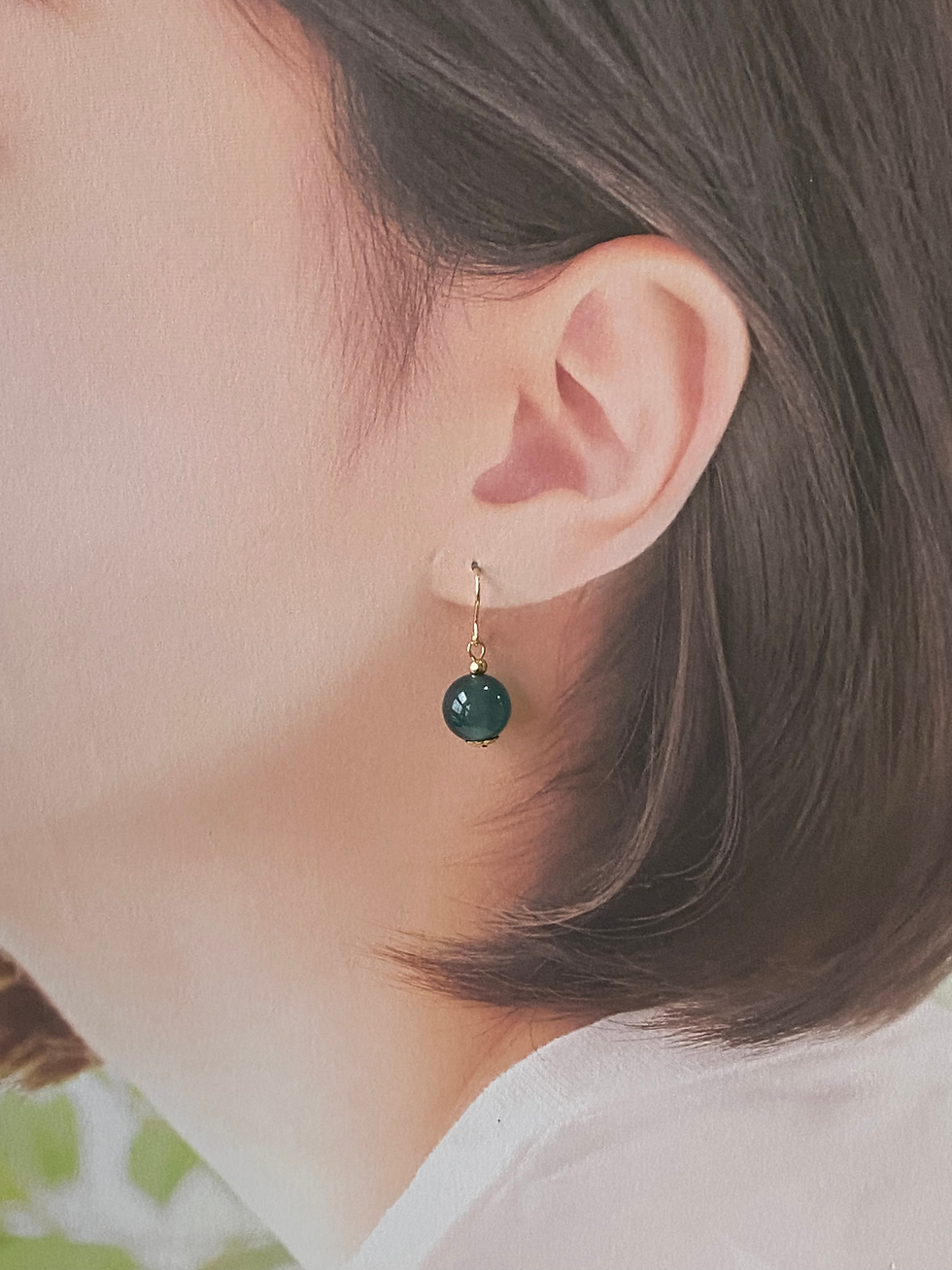 Thumbnail: 14K Gold Filled Type A Translucent Dark Bluish Green Jadeite Beads Earrings