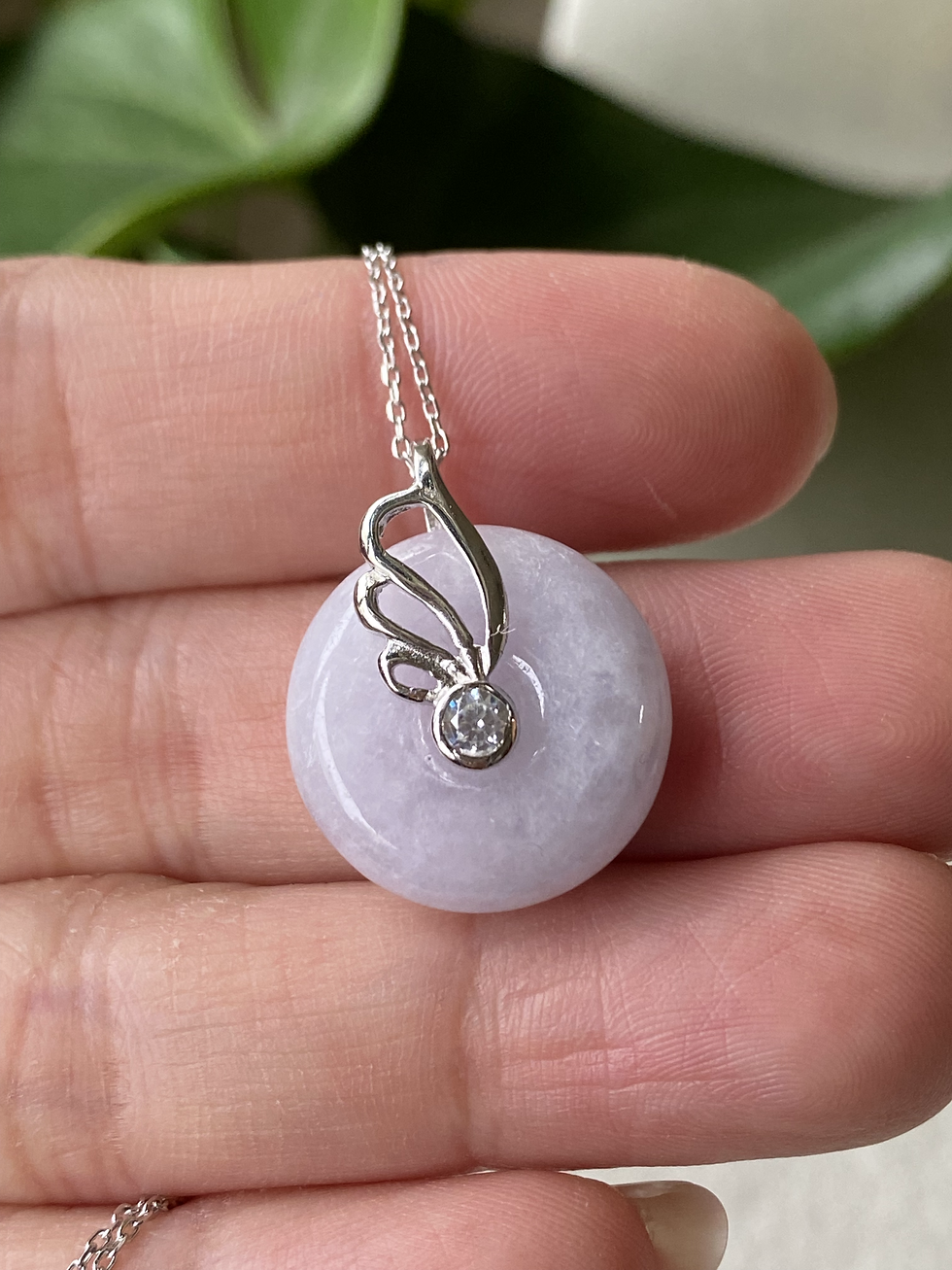 Thumbnail: 925 Silver Type A Light Lavender Round Jadeite Pendant