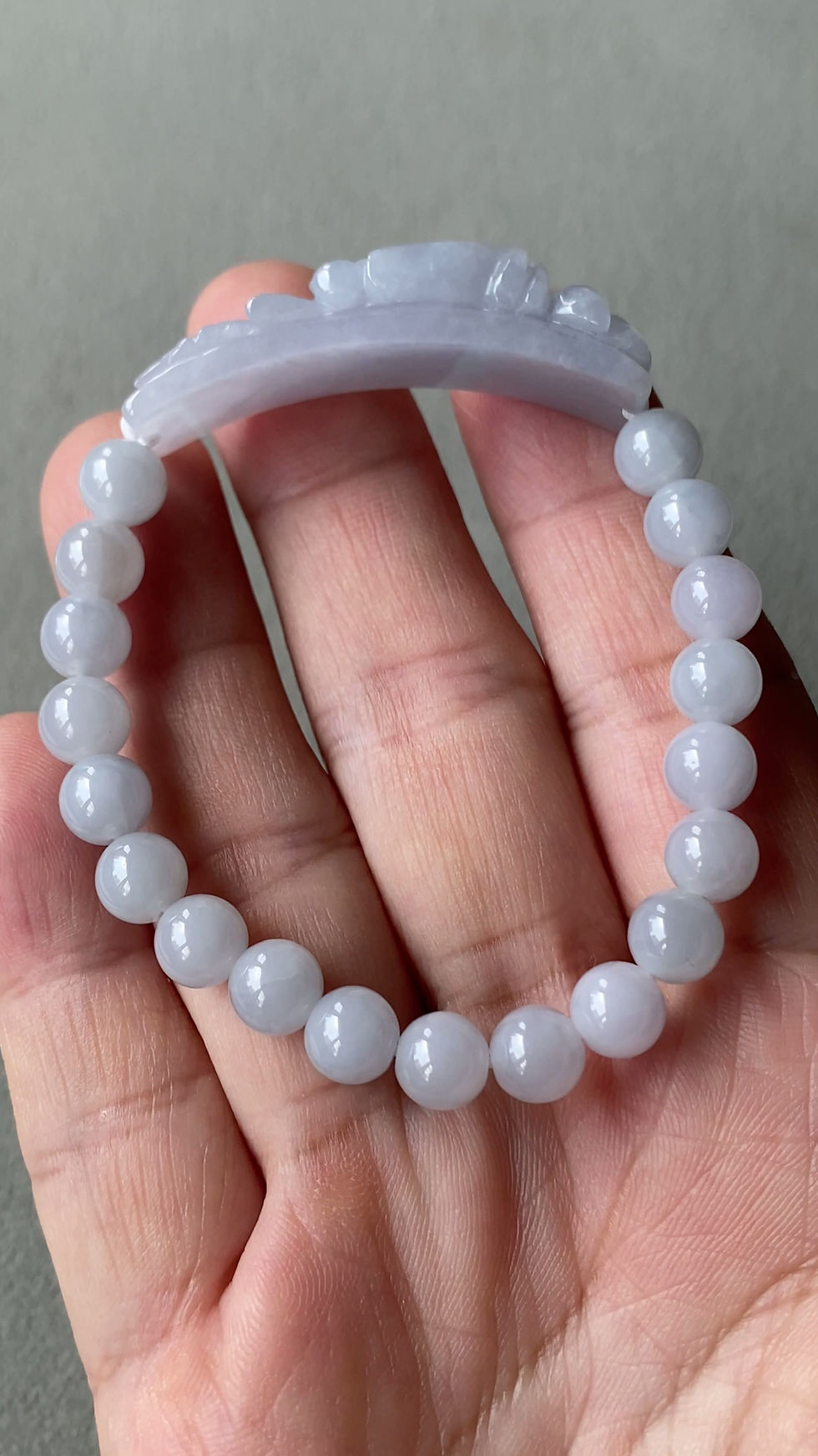 Thumbnail: Type A Light Lavender Carved Phoenix Jadeite with Lavender Beads Bracelet
