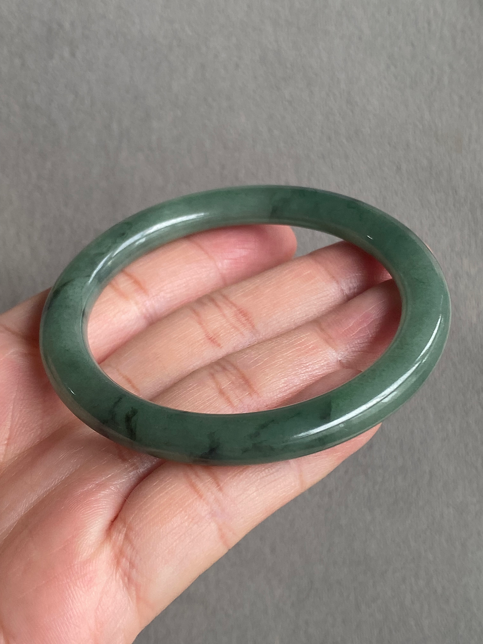 Thumbnail: 54MM Type A Dark Green Mix Jadeite Bangle