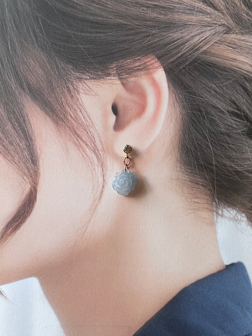 Thumbnail: 14K Gold Filled Translucent Light Bluish Lavender Jadeite Rose Ear Studs