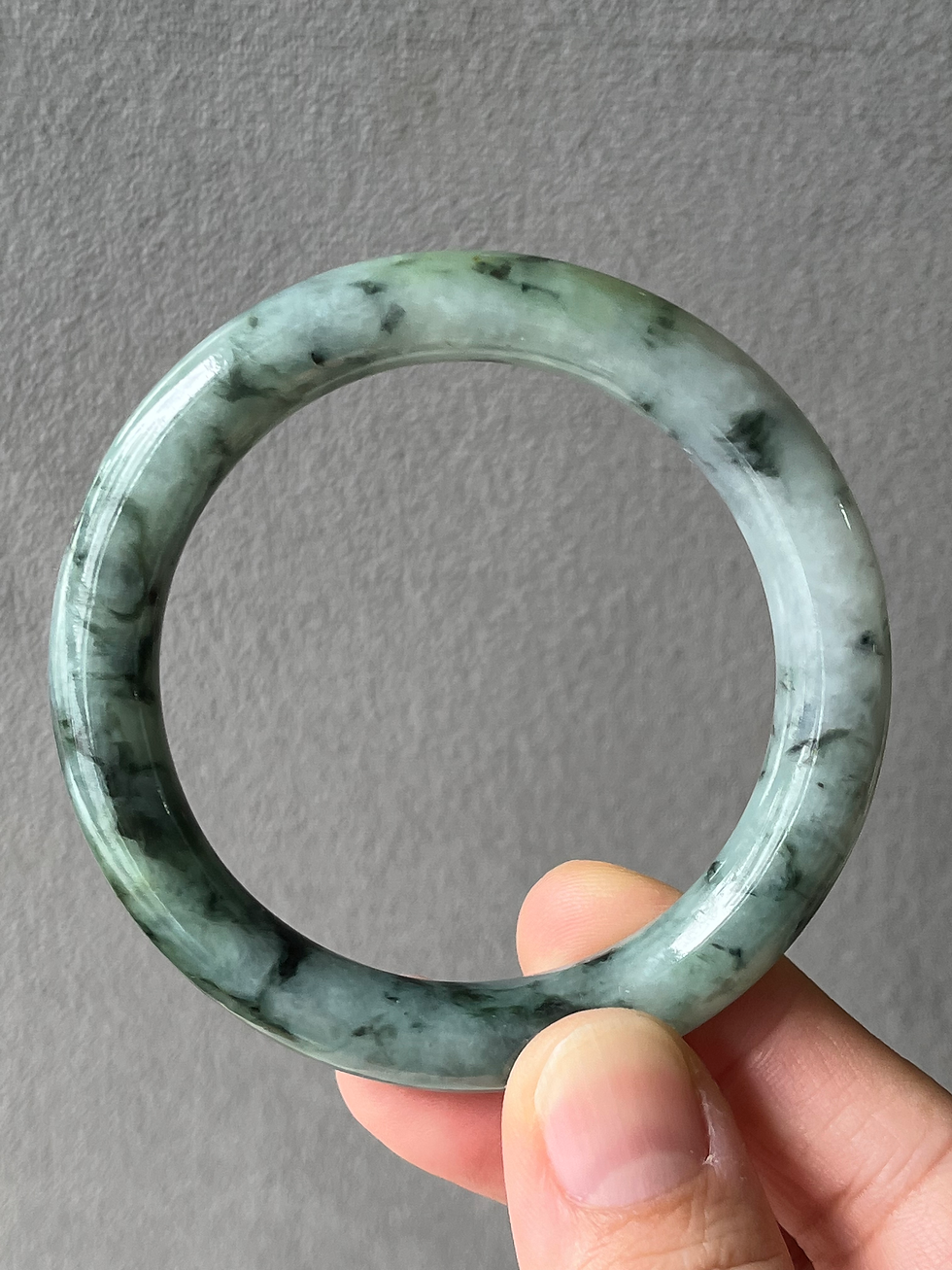 Thumbnail: 52.7MM Type A Dark Bluish Green  Mix Round Jadeite Bangle