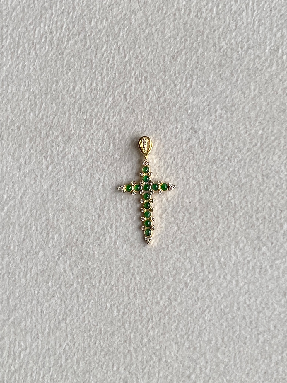 Thumbnail: 18K Yellow Gold Type A Mini Green Jadeite Cross Pendant