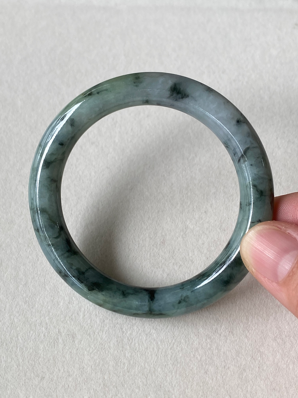 Thumbnail: 52.7MM Type A Dark Bluish Green  Mix Round Jadeite Bangle