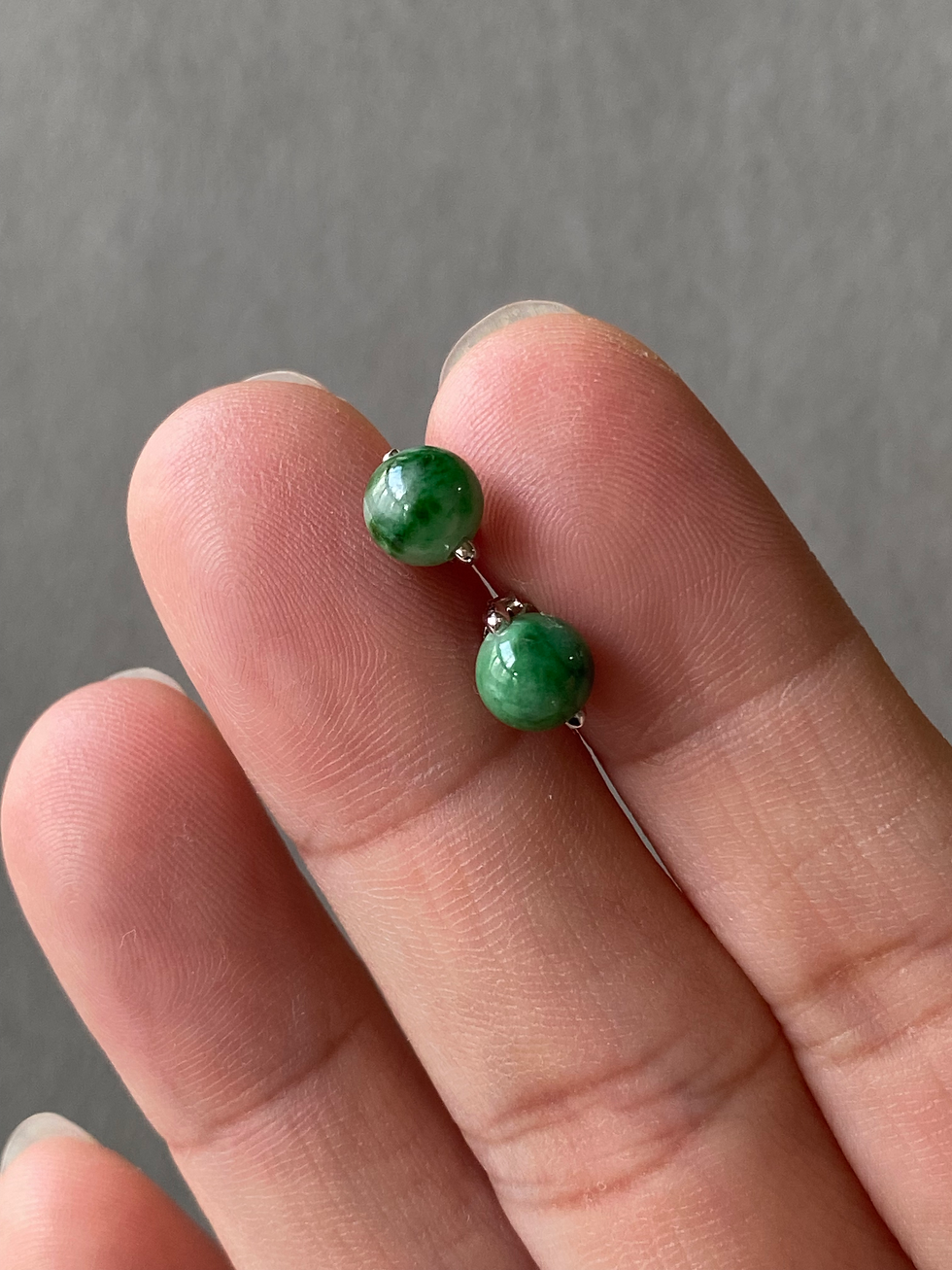 Thumbnail: 925 Silver Type A Green Mix Jadeite Beads Studs