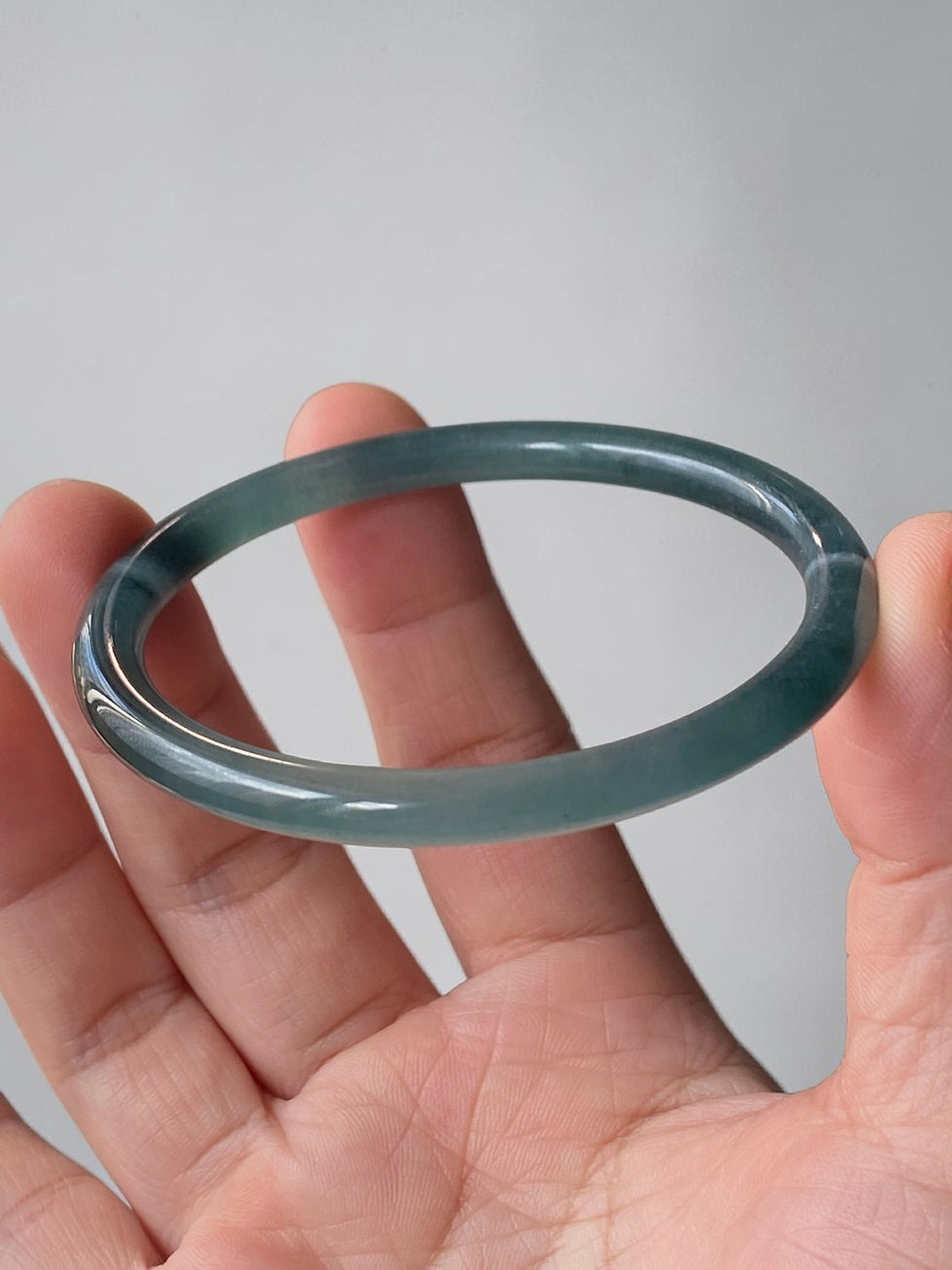 Thumbnail: 56MM Type A Translucent Dark Bluish Green Jadeite Bangle