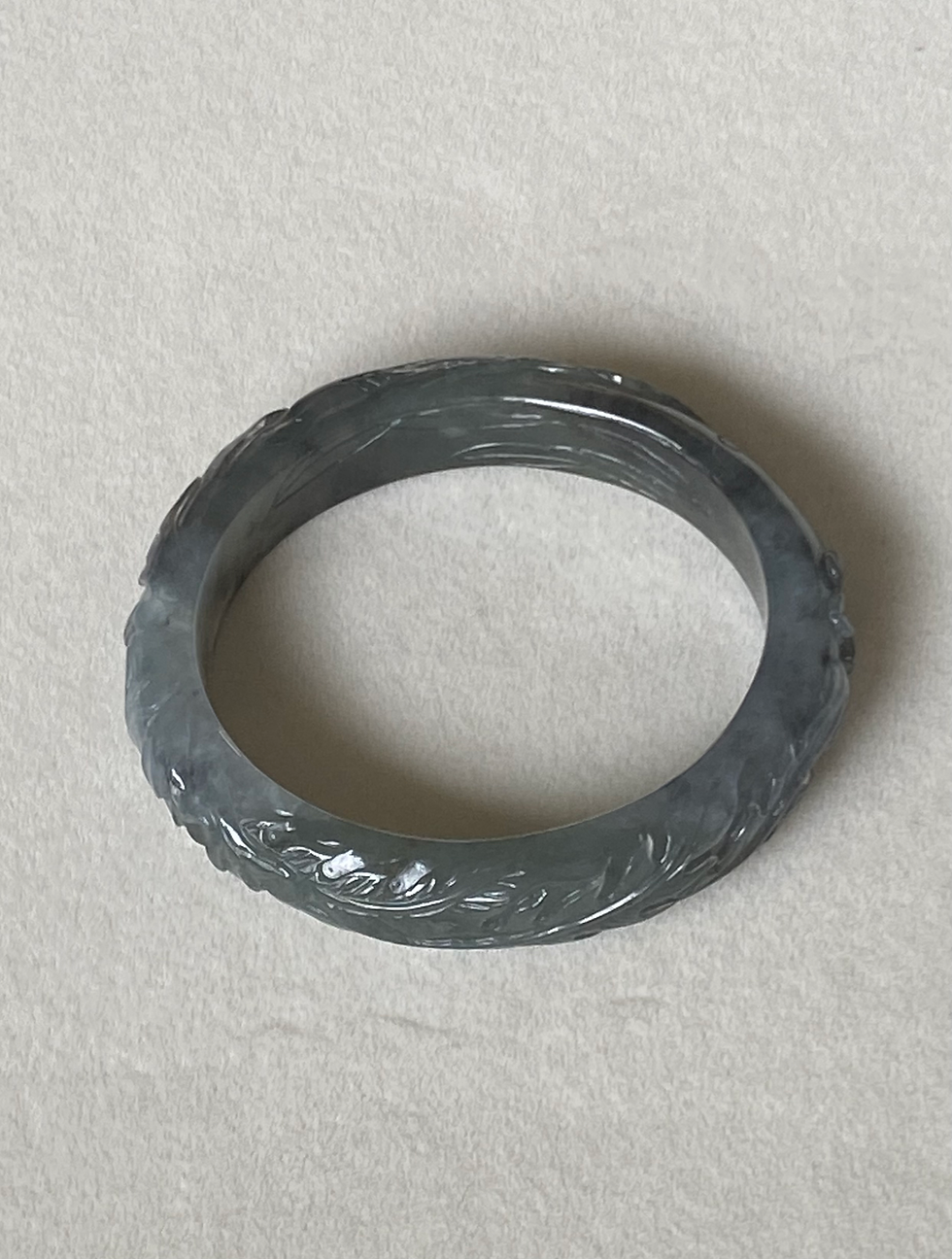 Thumbnail: ***51.4MM Type A Translucent Greyish Black Oval Jadeite Bangle