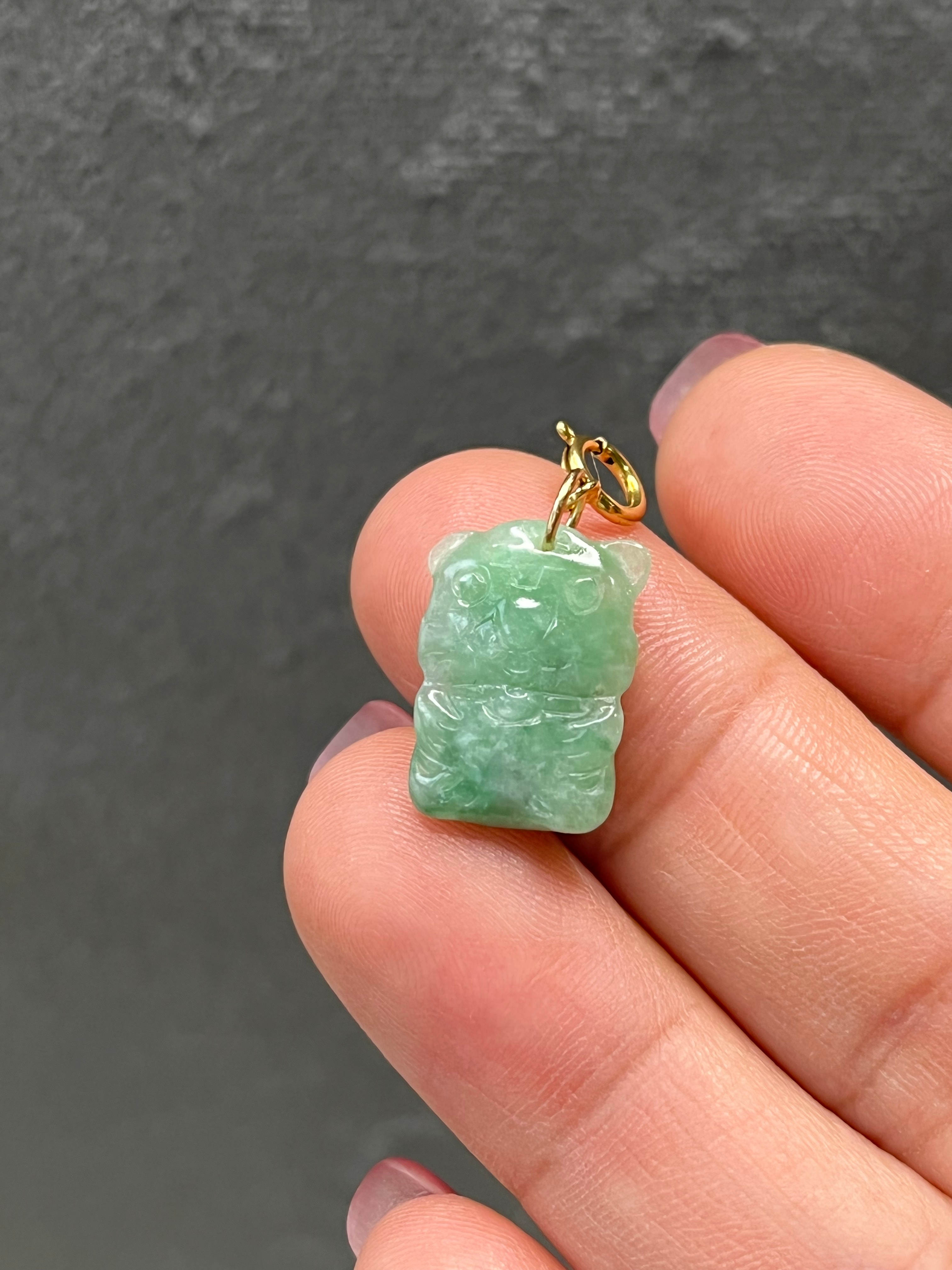 14K Gold Filled Type A Green Jadeite Tiger Charm