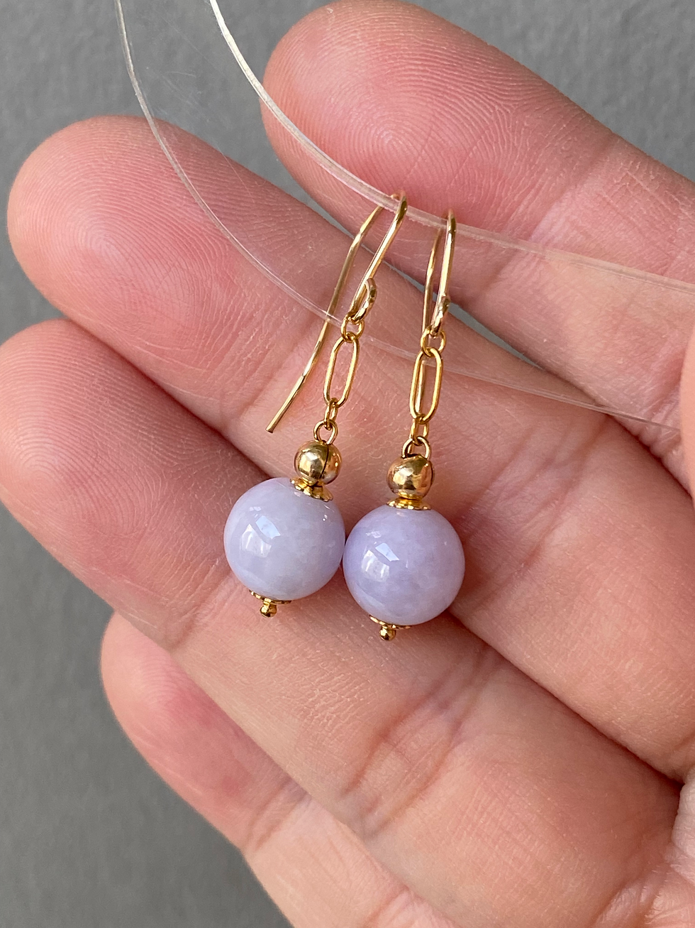 Thumbnail: 14K Gold Filled Type A Light Lavender Jadeite Beads Earrings