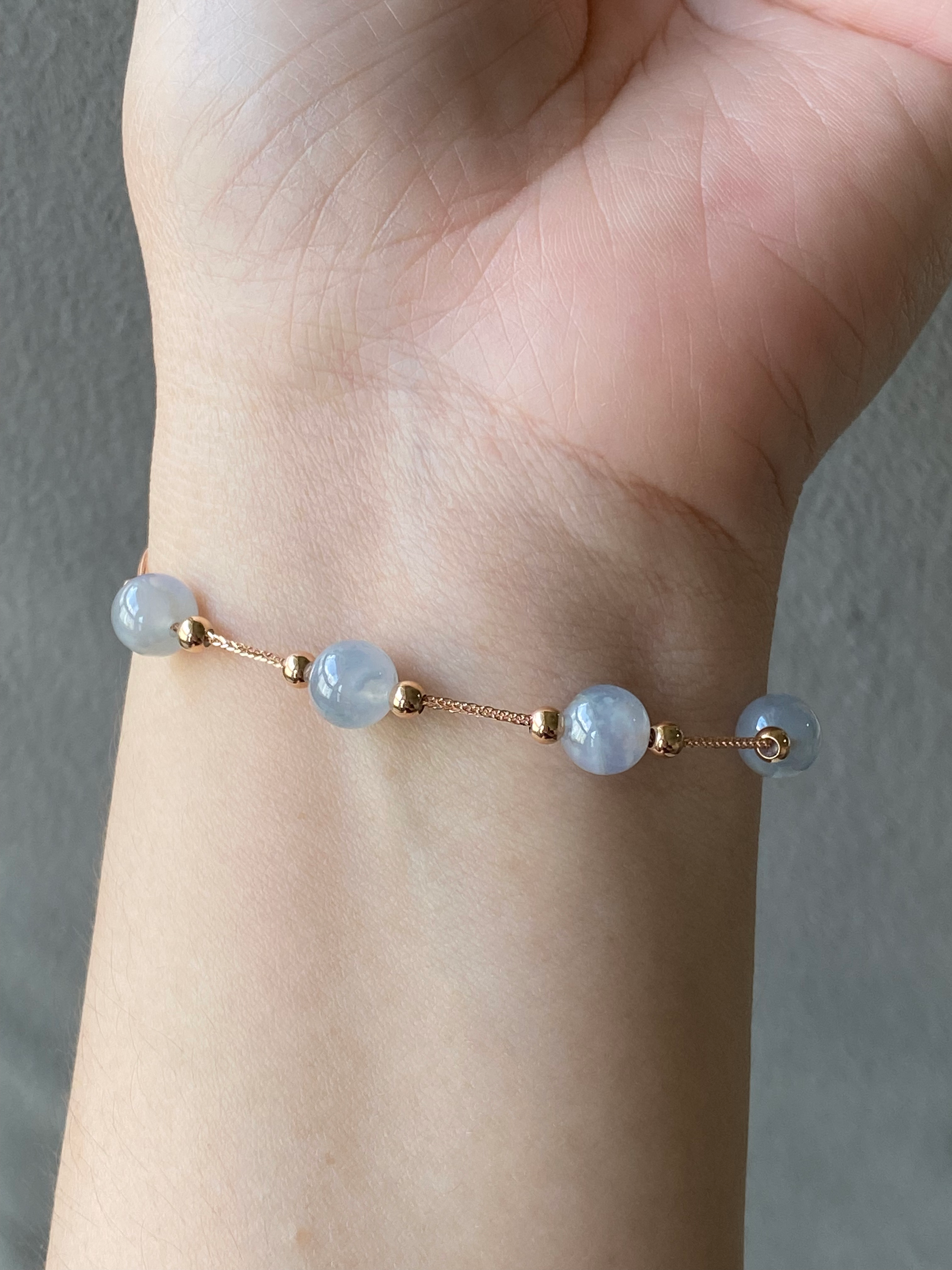 18K Rose Gold Type A Translucent Jadeite Beads Bracelet
