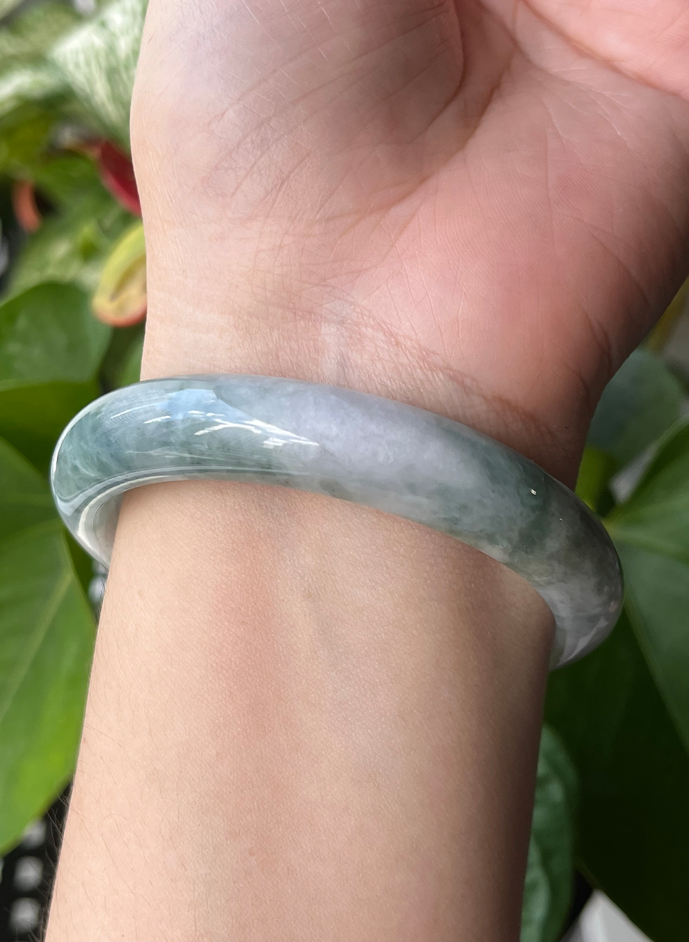 Thumbnail: 59MM Type A Bluish Green Mix Jadeite Bangle