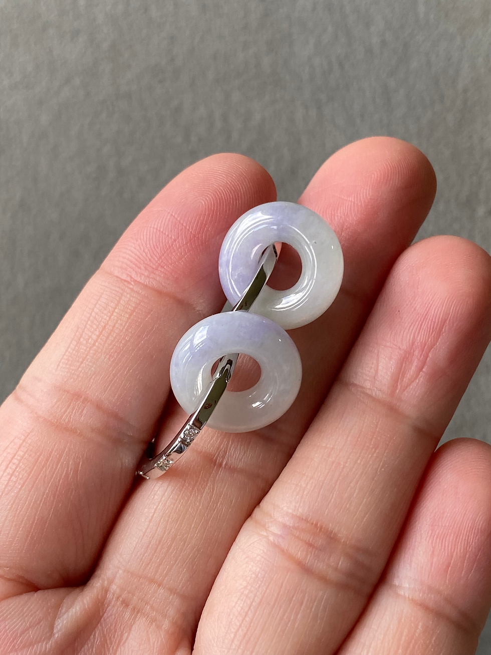 Thumbnail: 925 Silver Type A Light Lavender Mix Jadeite Donuts Ear Loops