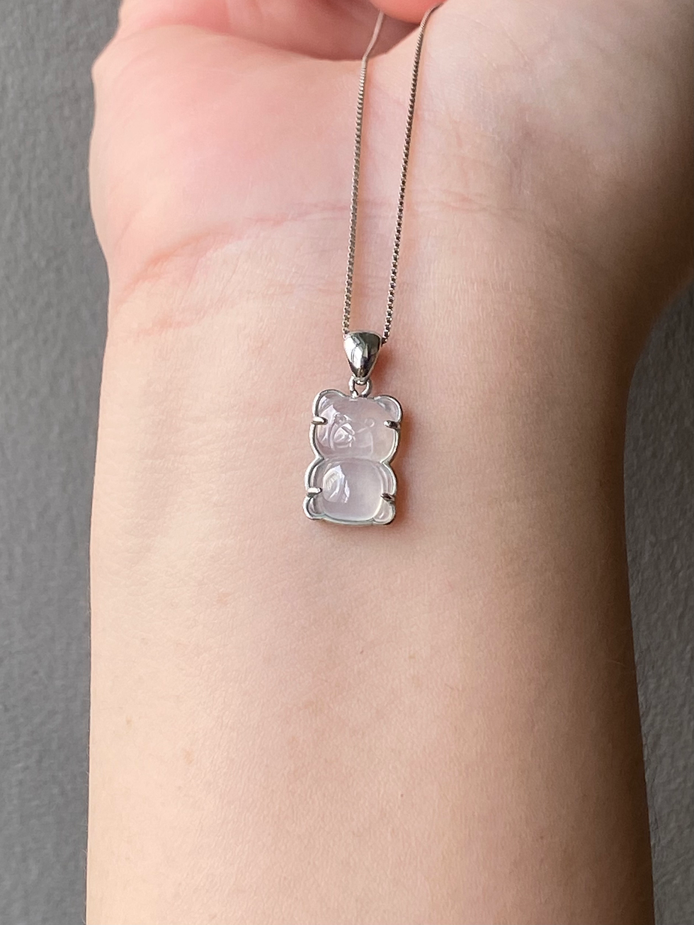 Thumbnail: 925 Silver Type A Icy Jadeite Bear Pendant
