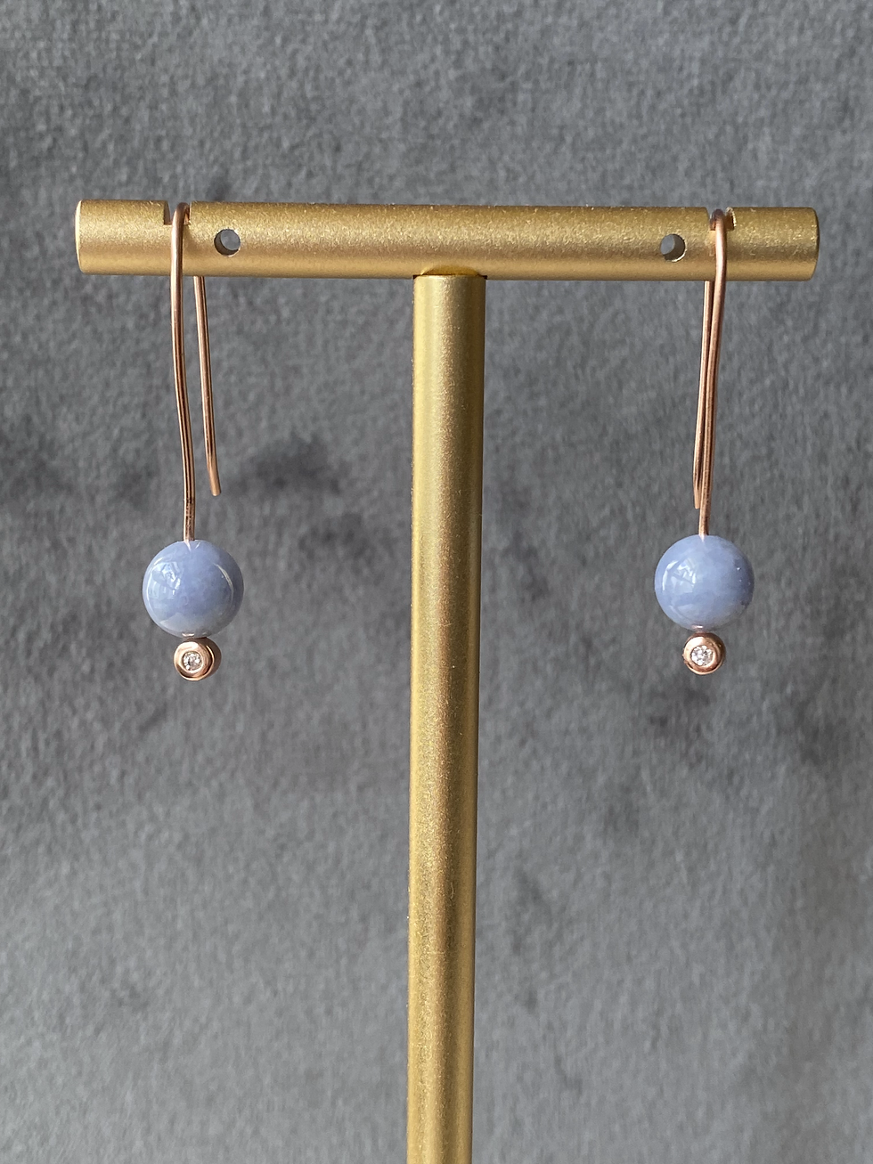 Thumbnail: 925 Silver Rose Gold Plated Bluish Lavender Jadeite Earrings