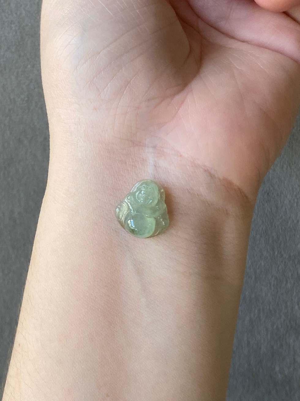 Thumbnail: Type A Translucent Light Green Jadeite Laughing Buddha