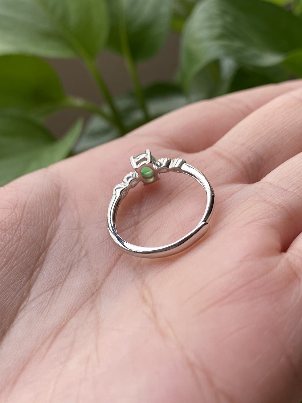 Thumbnail: 925 Silver Translucent Bright Green Jade Ring