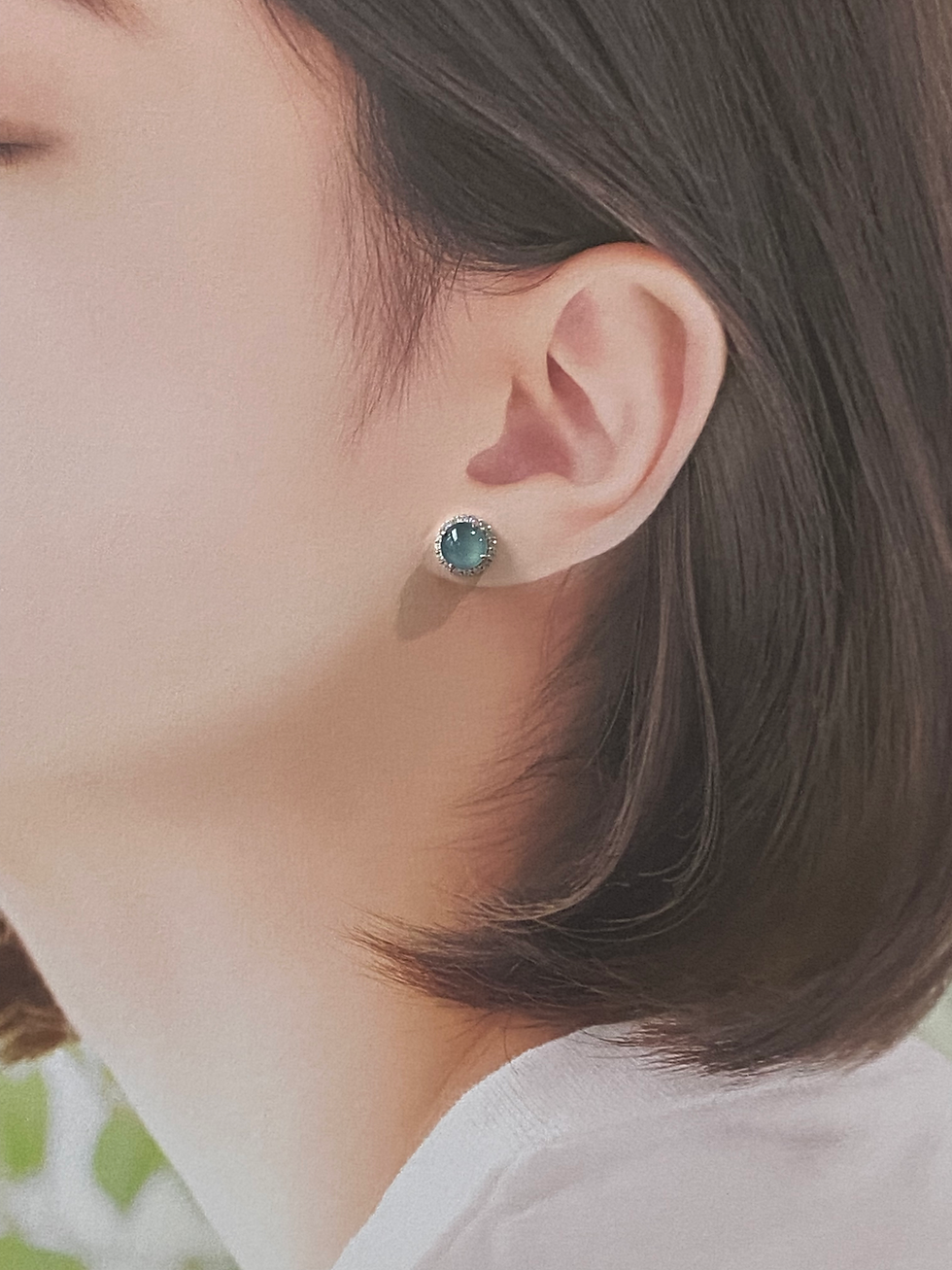 Thumbnail: 925 Silver Type A Icy Bluish Jadeite Ear Studs