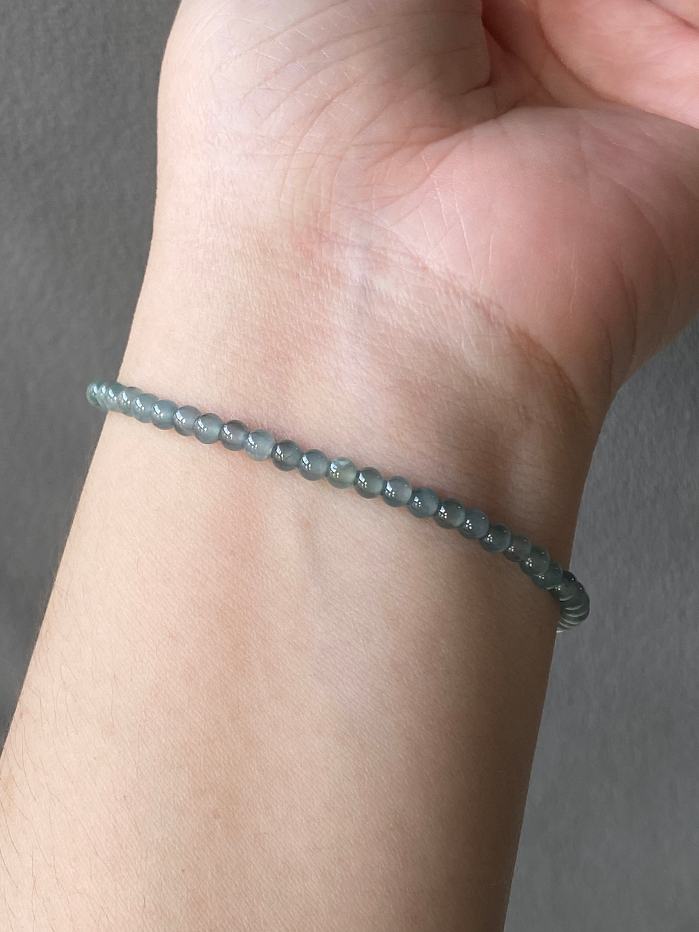 Thumbnail: 925 Silver Type A Icy Faint Green Jadeite Beads Bracelet