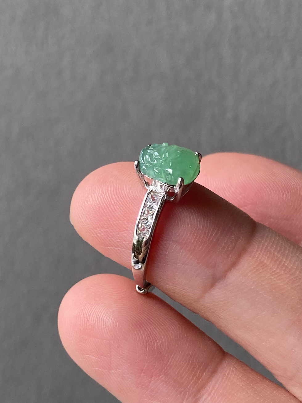 Thumbnail: 925 Silver Type A Translucent Green Jadeite PiXiu Ring