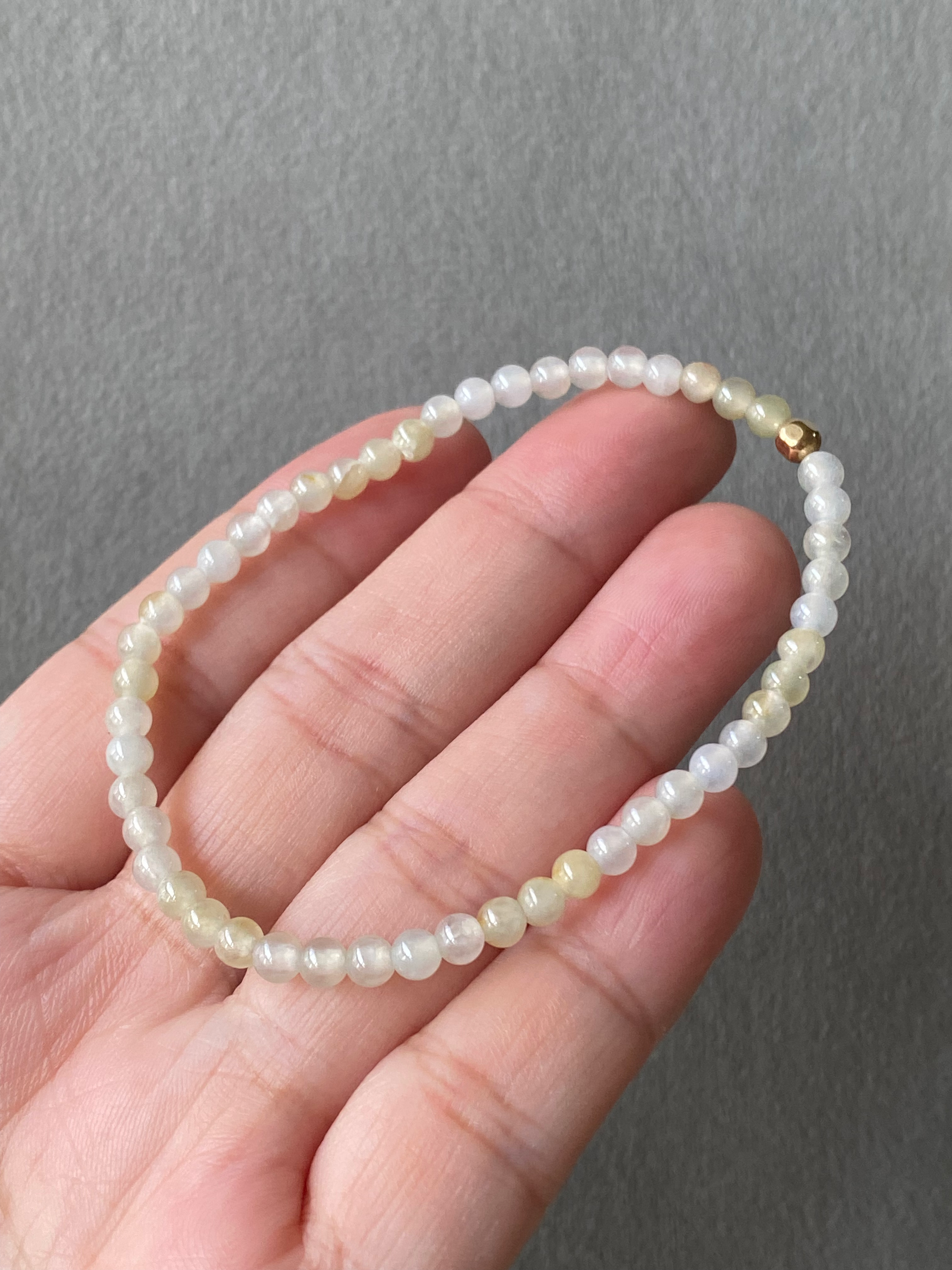 Type A Translucent Faint Yellow Jadeite Beads Bracelet