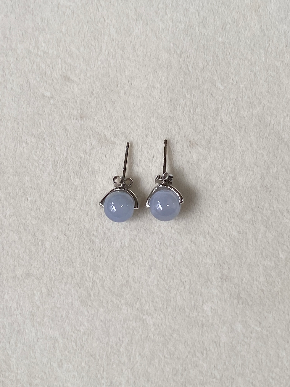 Thumbnail: 925 Silver Translucent Light Lavender Jadeite Beads Studs