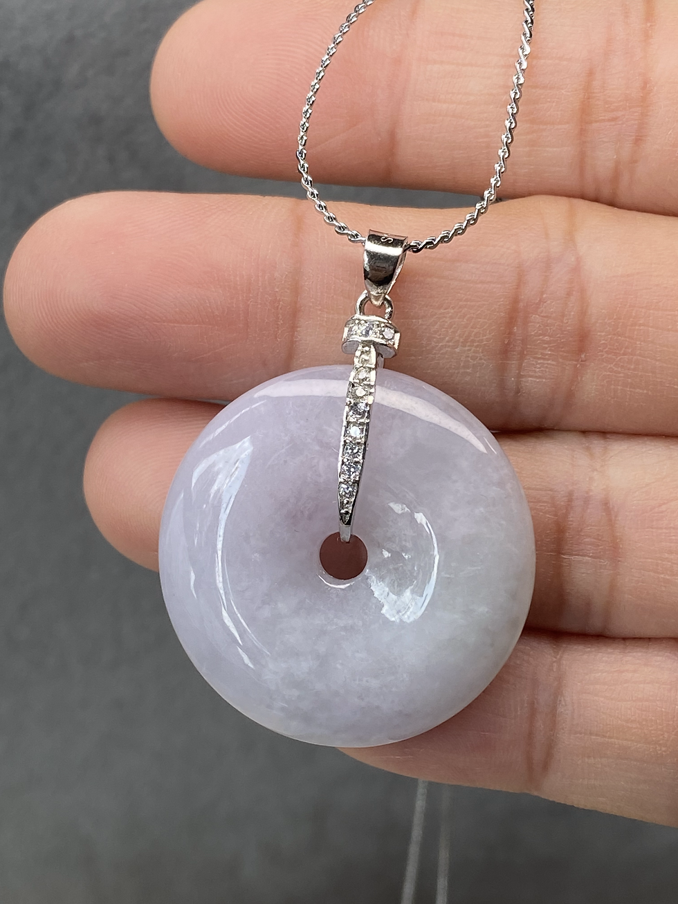 Thumbnail: 925 Silver Light Lavender Mix Jade Disc Pendant