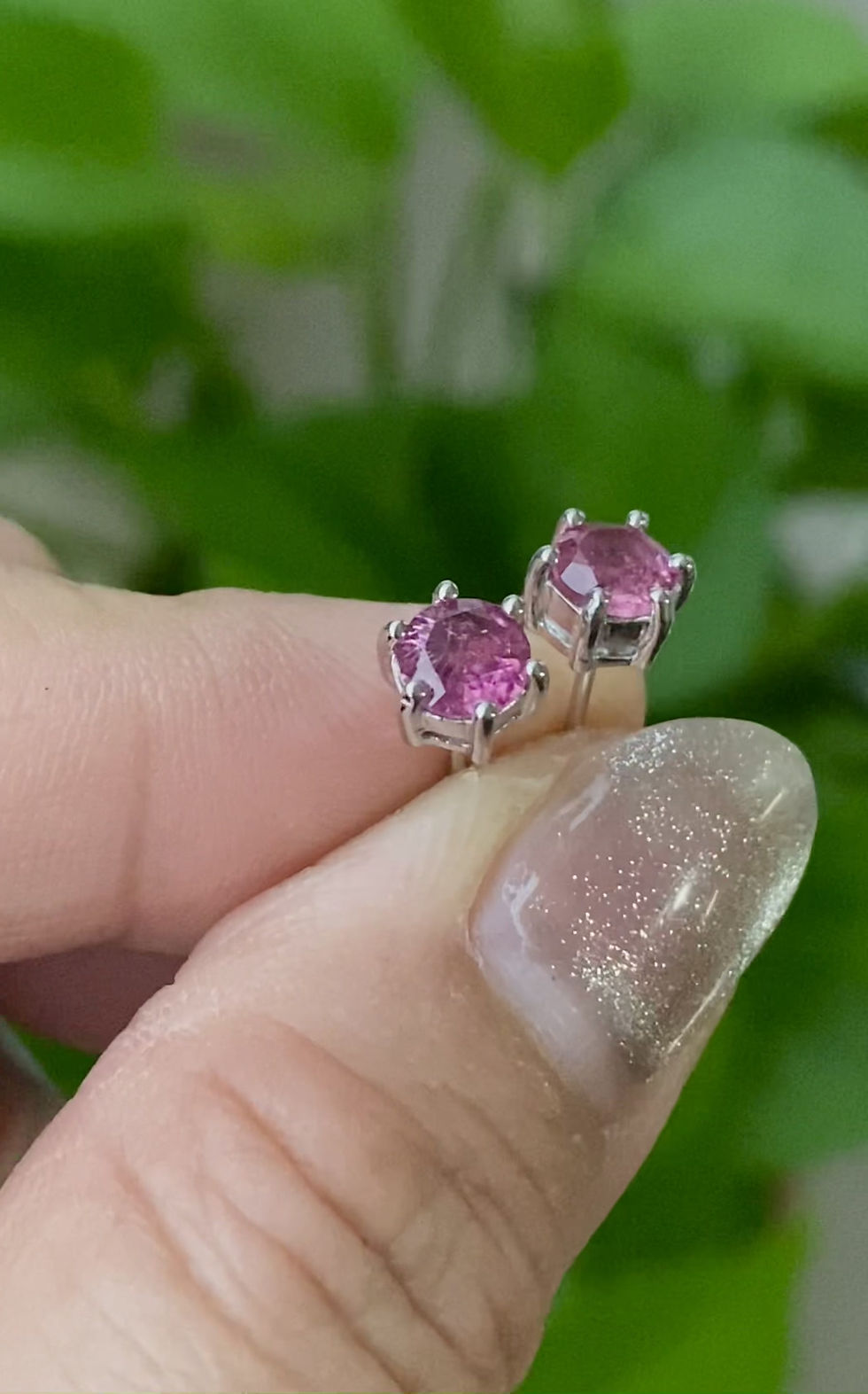 Thumbnail: 925 Silver Pink Tourmaline Ear Studs