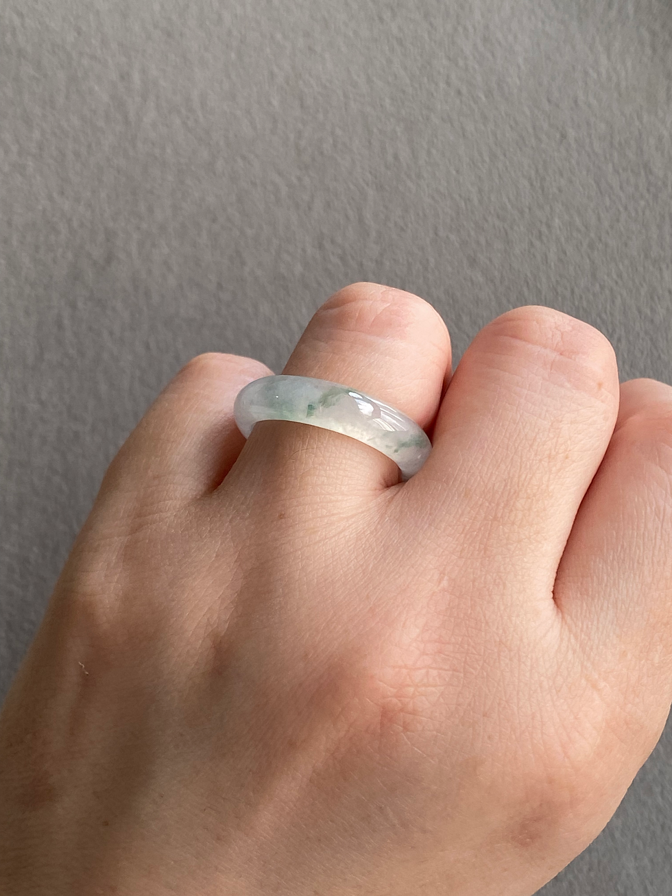 Thumbnail: US#7 Type A Translucent Floral Green Jadeite Ring