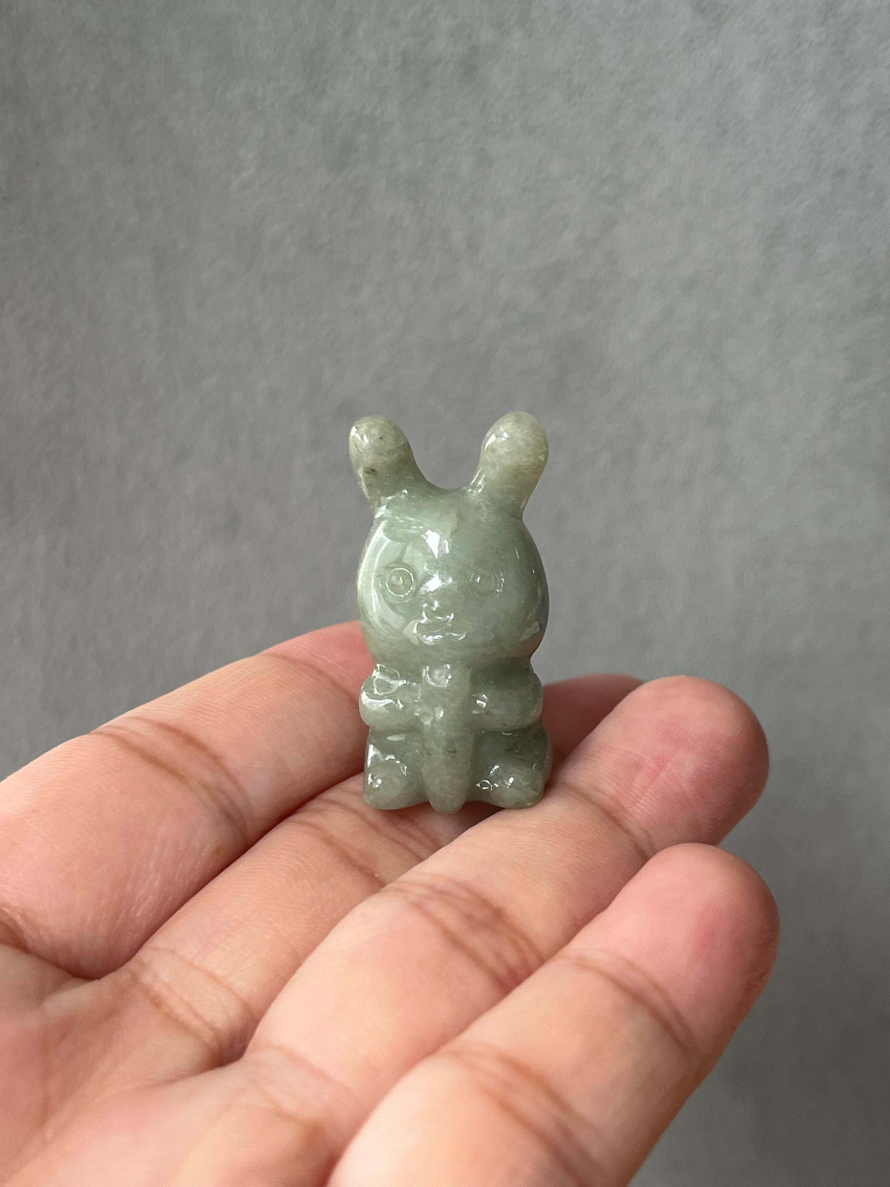Type A Light Yellowish Green Carved Jadeite Bunny with Carrot