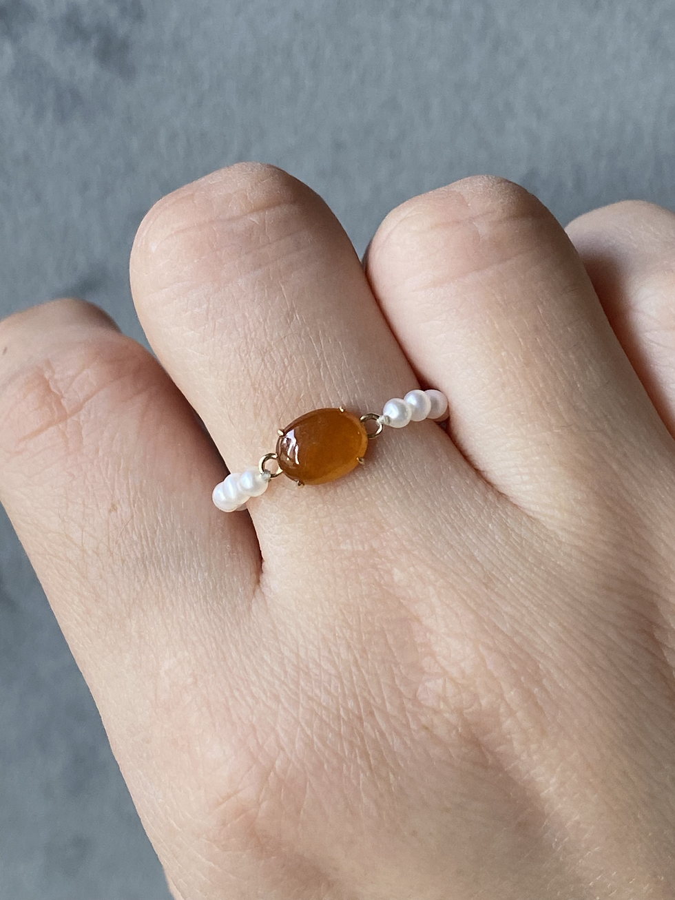 Thumbnail: 18K Yellow Gold  Orangy Red Jadeite Pearl Ring