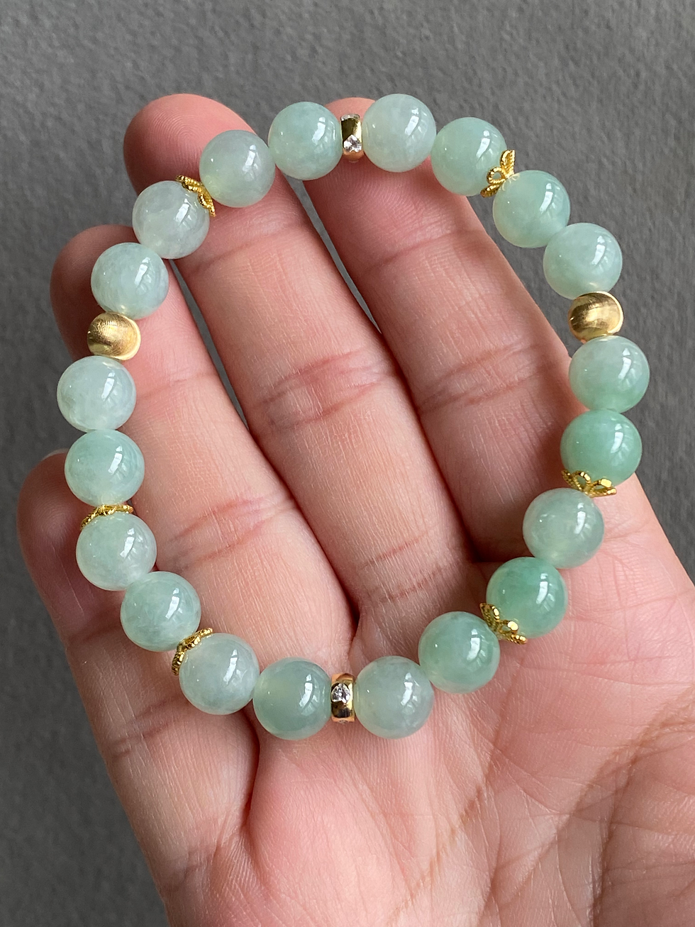 Thumbnail: Type A Translucent Faint Green Jadeite Beads Bracelet