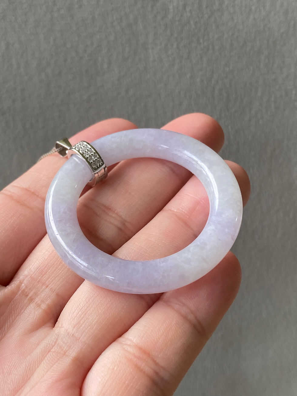 Thumbnail: 925 Silver Type A Light Lavender Jadeite Disc Pendant