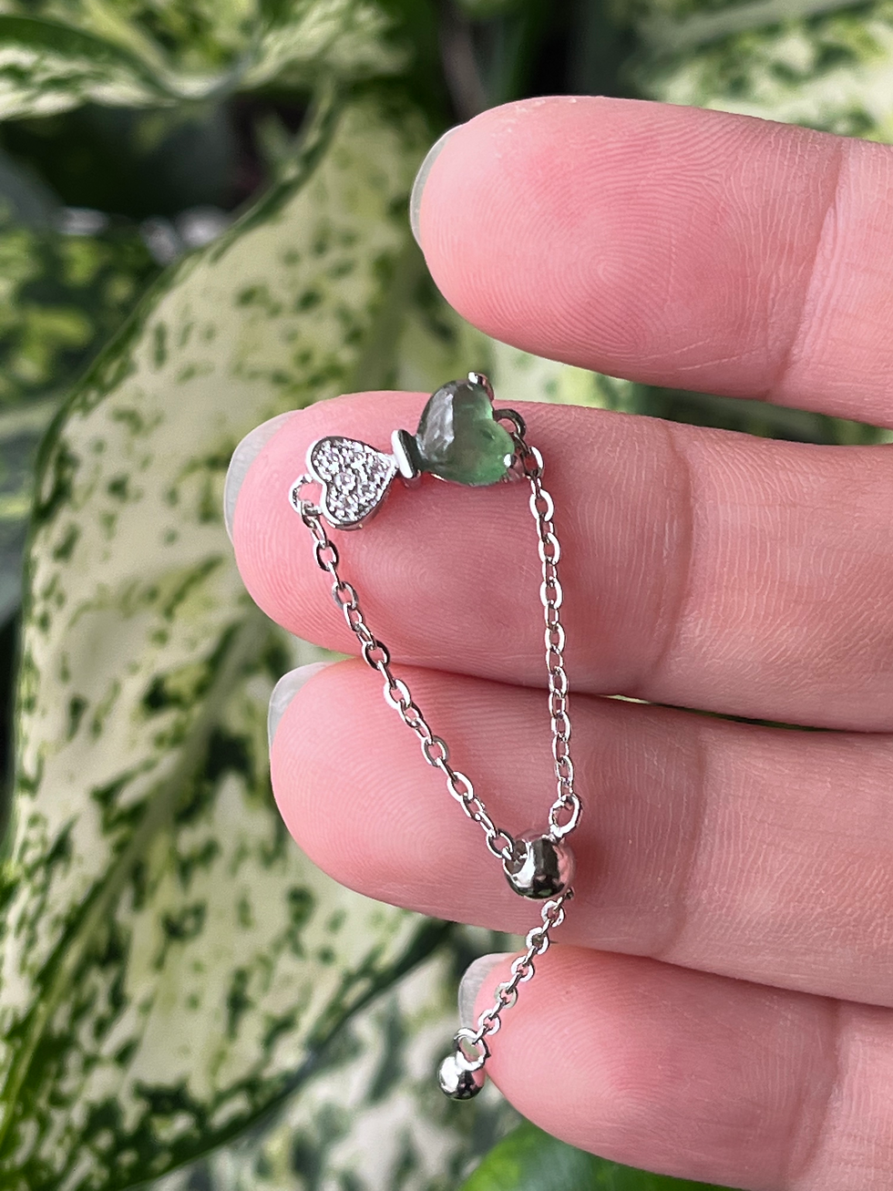 Thumbnail: 925 Silver Icy Green Jadeite Chain Ring