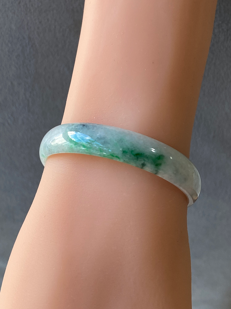 Thumbnail: 49.8MM Type A Flat Bright Green Mix Jadeite Bangle