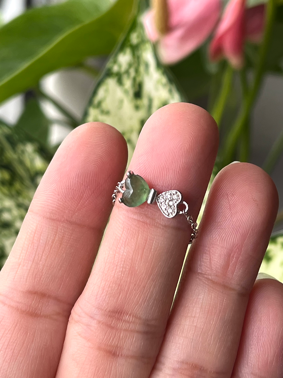 Thumbnail: 925 Silver Icy Green Jadeite Chain Ring