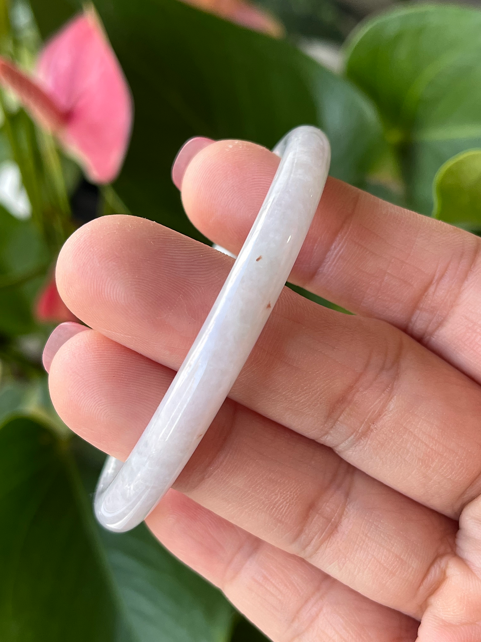Thumbnail: 54MM Type A Translucent Lavender Mix Round Jadeite Bangle